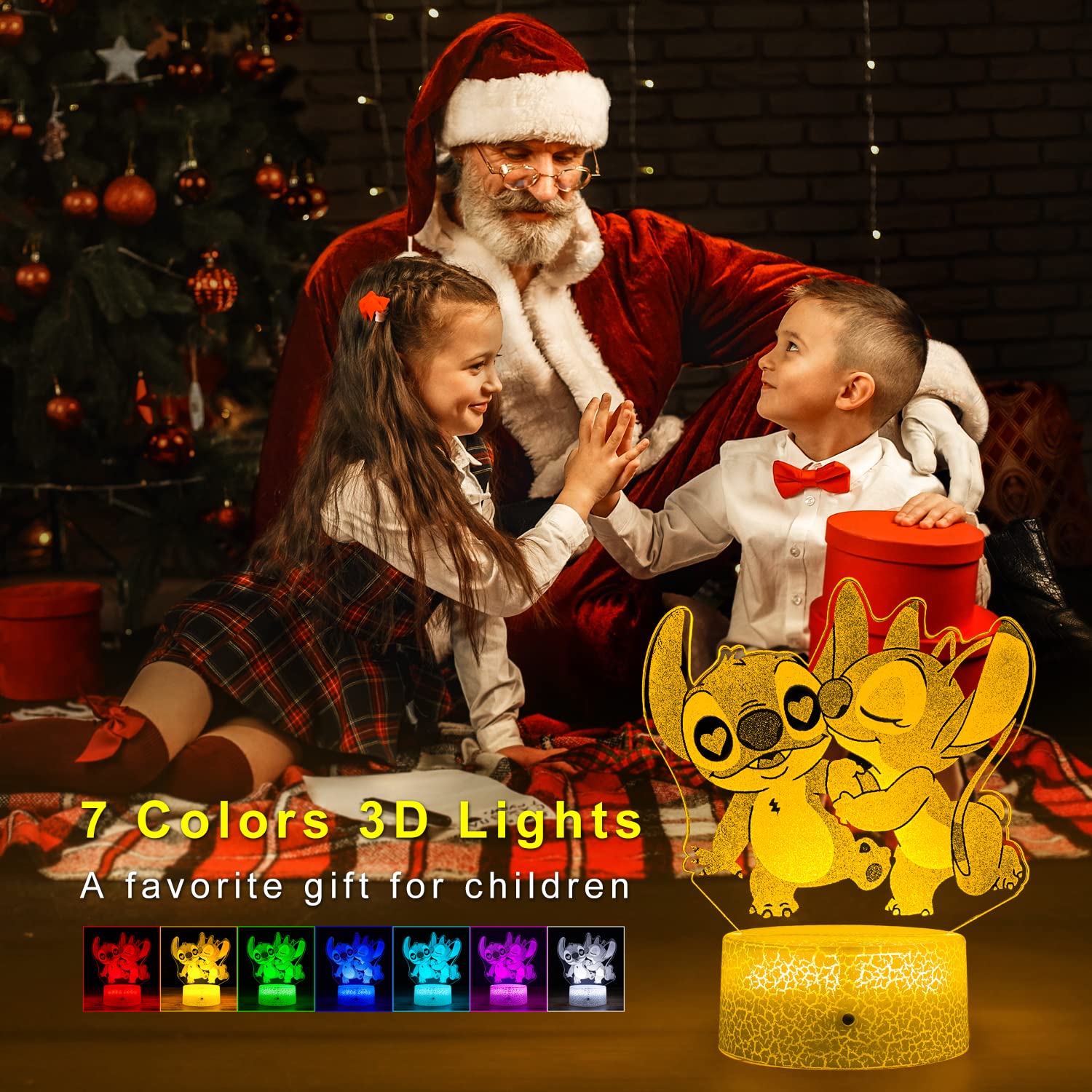 NINE SQUARE EGOU Stitch Night Light - Dimmable 7-Color Lamp with Timer Remote for Boys' Bedroom, Model JFYD03, Acrylic Material