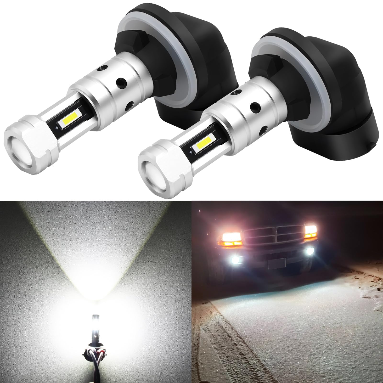 PHINLION LED Fog Light Bulbs, 3800 Lumens, Non-polarity, 6000K Xenon White, Pack of 2
