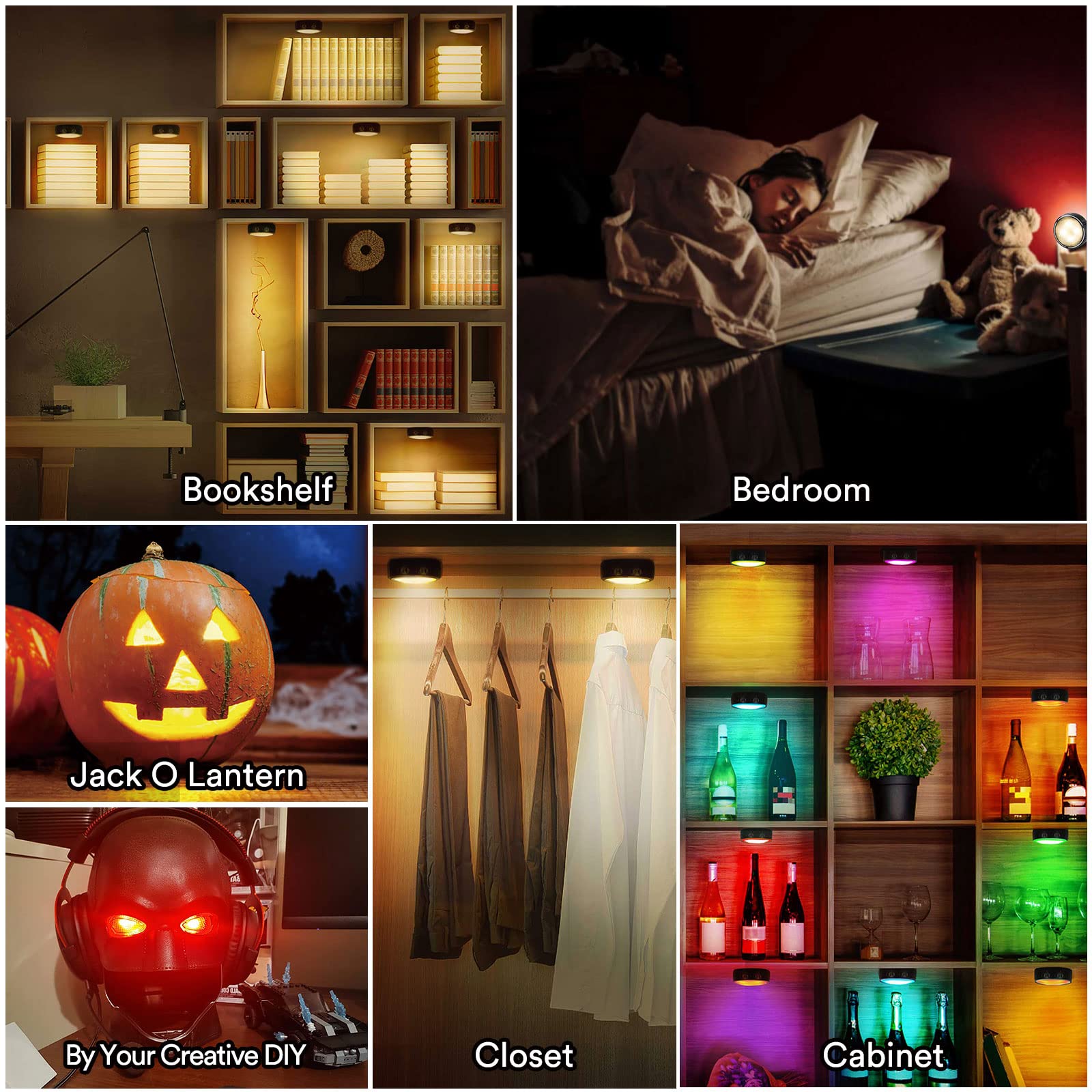 LED Puck Lights with Remote Control, Battery Operated Wireless Closet Lights, Under Cabinet Lighting Stick on Tap Push Lights, C