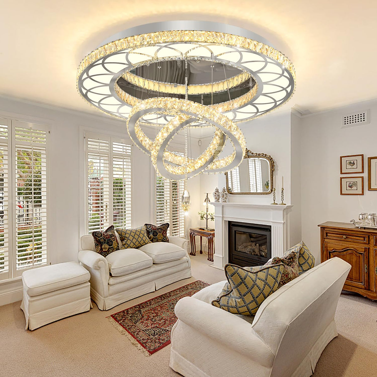 Ceiling Led Flashing Flashing God Dia 32'' Modern Crystal Chandelier Crystal Silver Ceiling ...