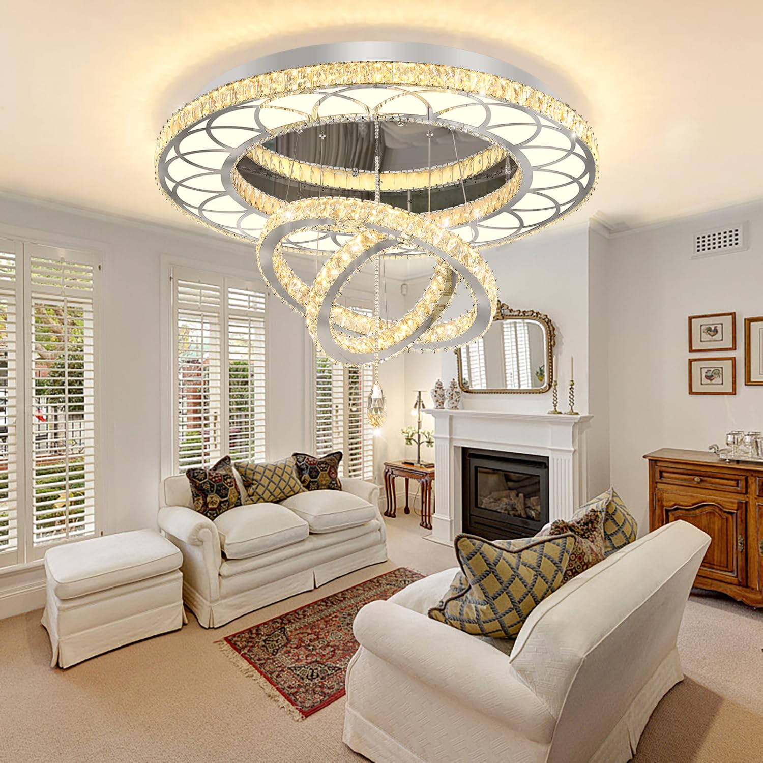 Flashing God Dia 32'' Modern Crystal Chandelier Crystal Silver Ceiling Light Fixtures LED Flush Mount Ceiling Light for Living R