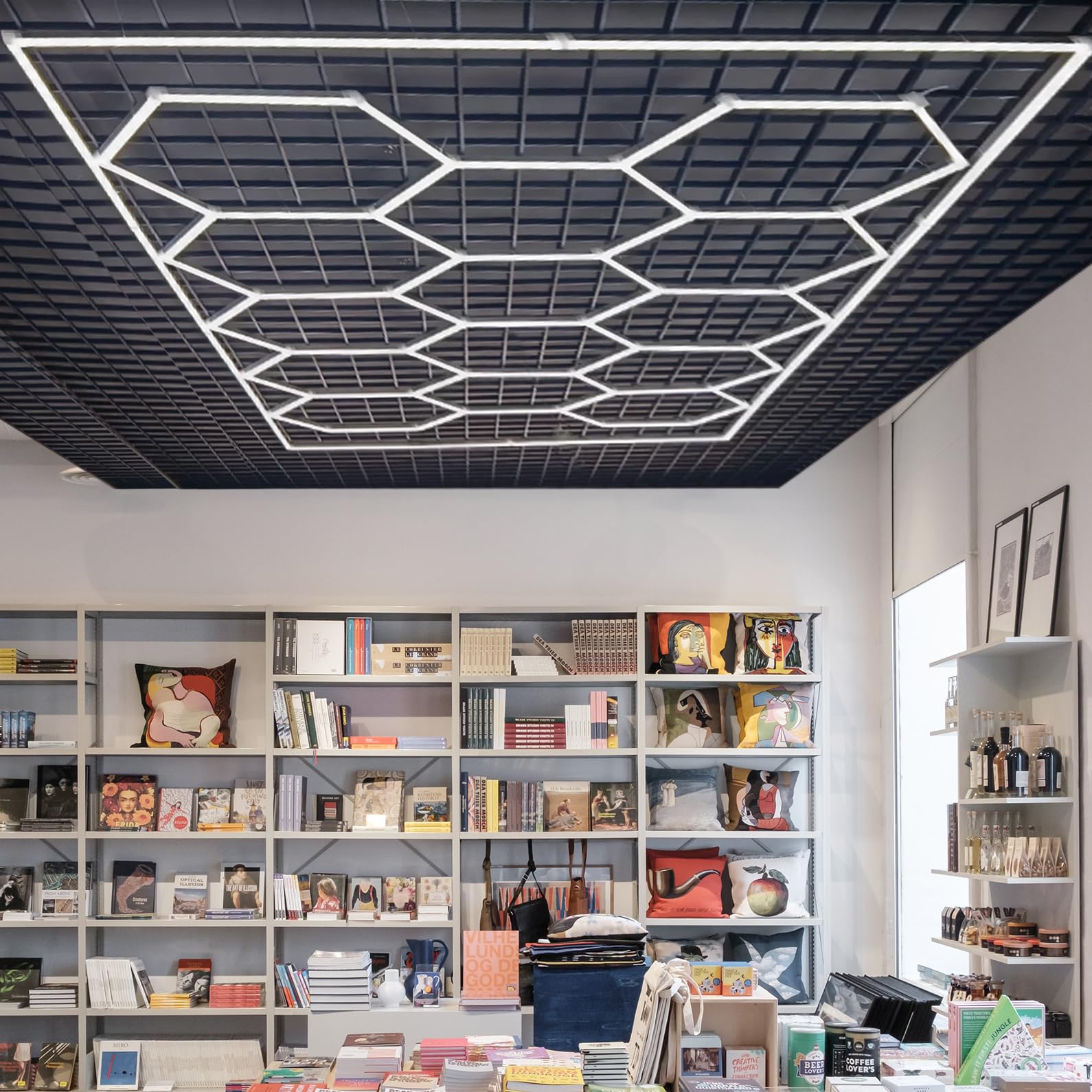 Hexagon Garage Light, 94 Pack Super Bigger Size 5.4X2.4M 800W 6500K 88000Lm 17 Hexagon Led Lights With Frame Car Detailing Led Garage Ceiling Lights For Gym Basement Warehouse Detailing Workshop