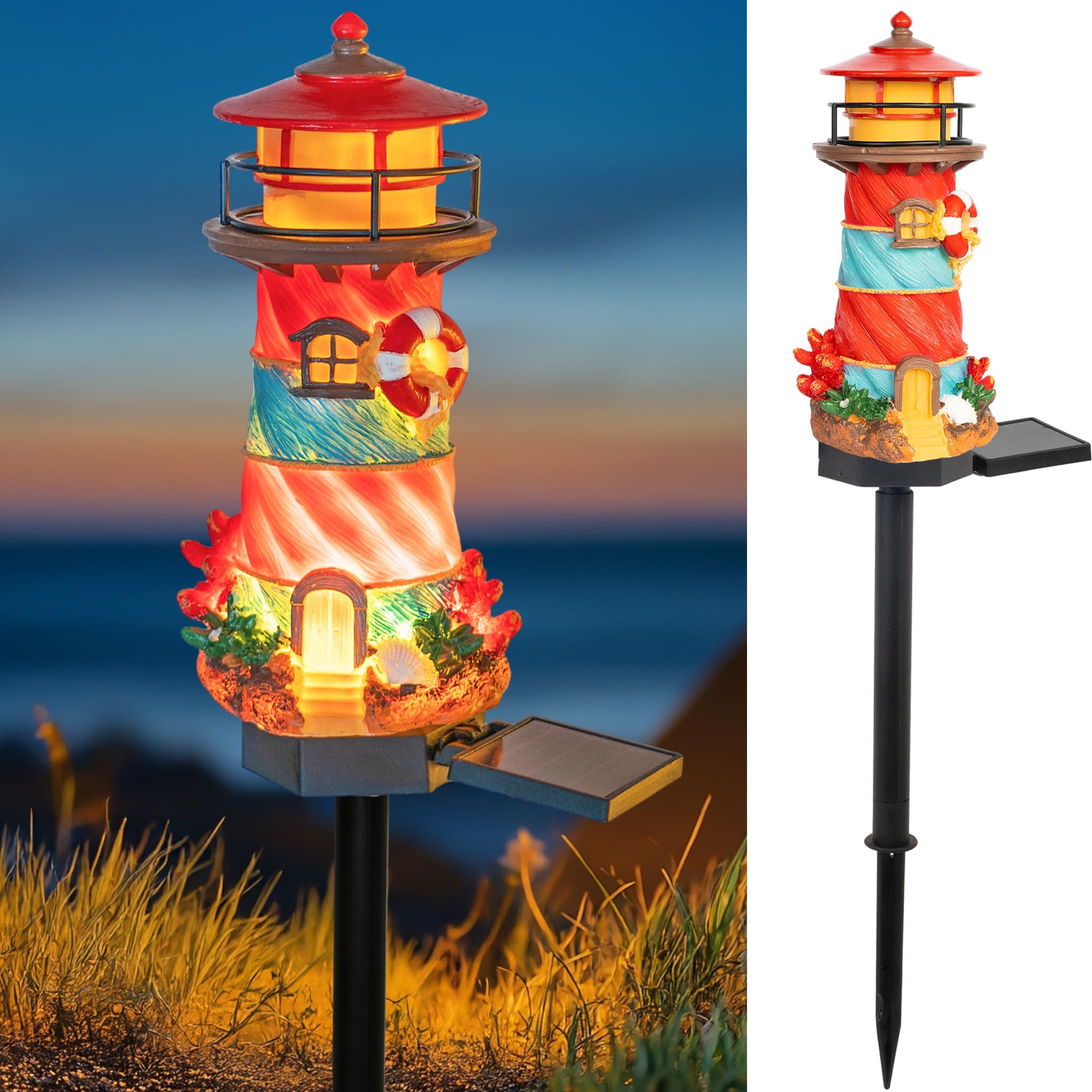Dazzle Bright Miniature Lighthouse Pathway Decorative Lights, Solar Lights Outdoor Miniature Lighthouse Waterproof Garden Stake