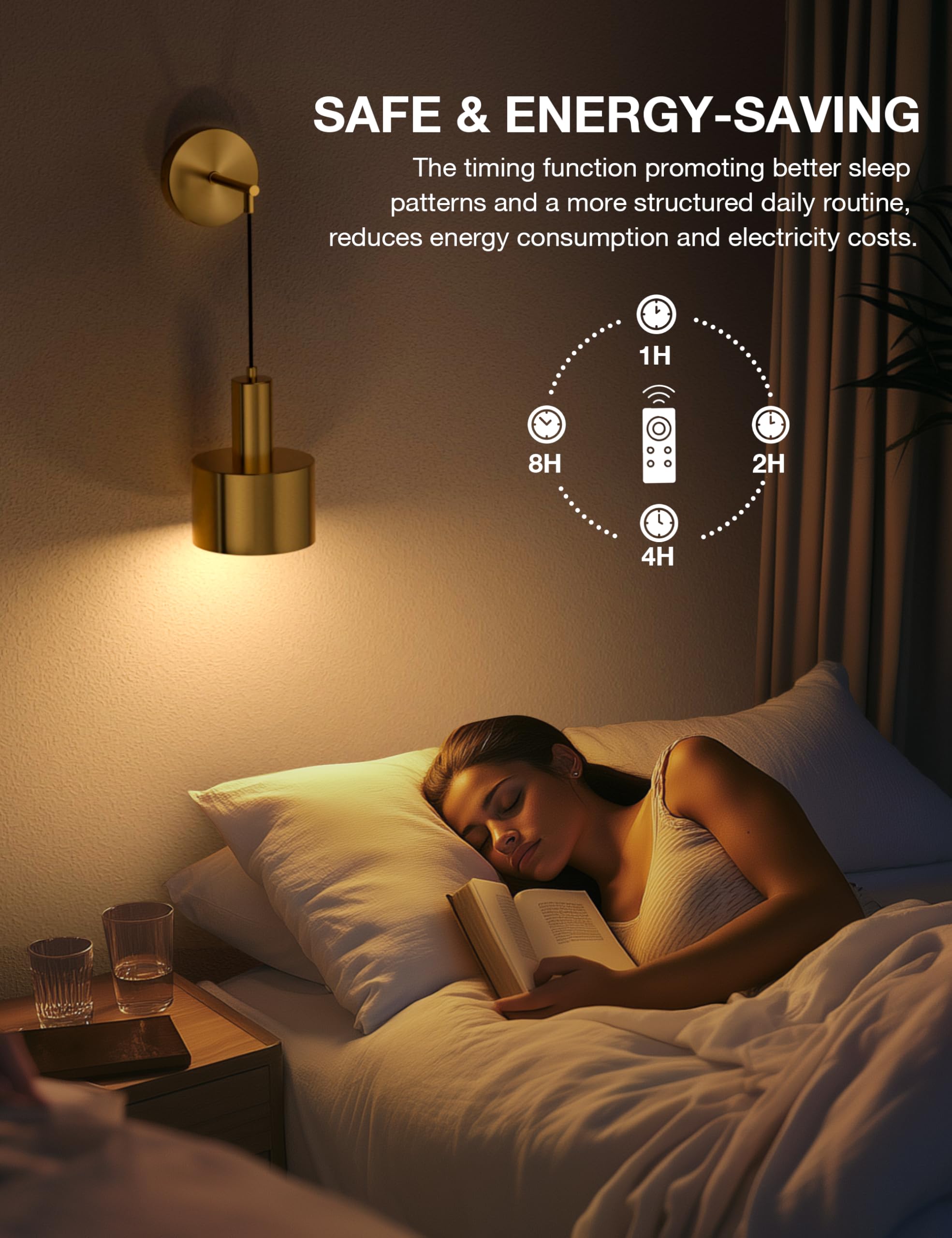 NIORSUN Battery Operated Wall Sconce Set of 2, Gold Wireless Rechargeable Lights with Remote, Dimmable 5200mAh Bulbs for Home Decor