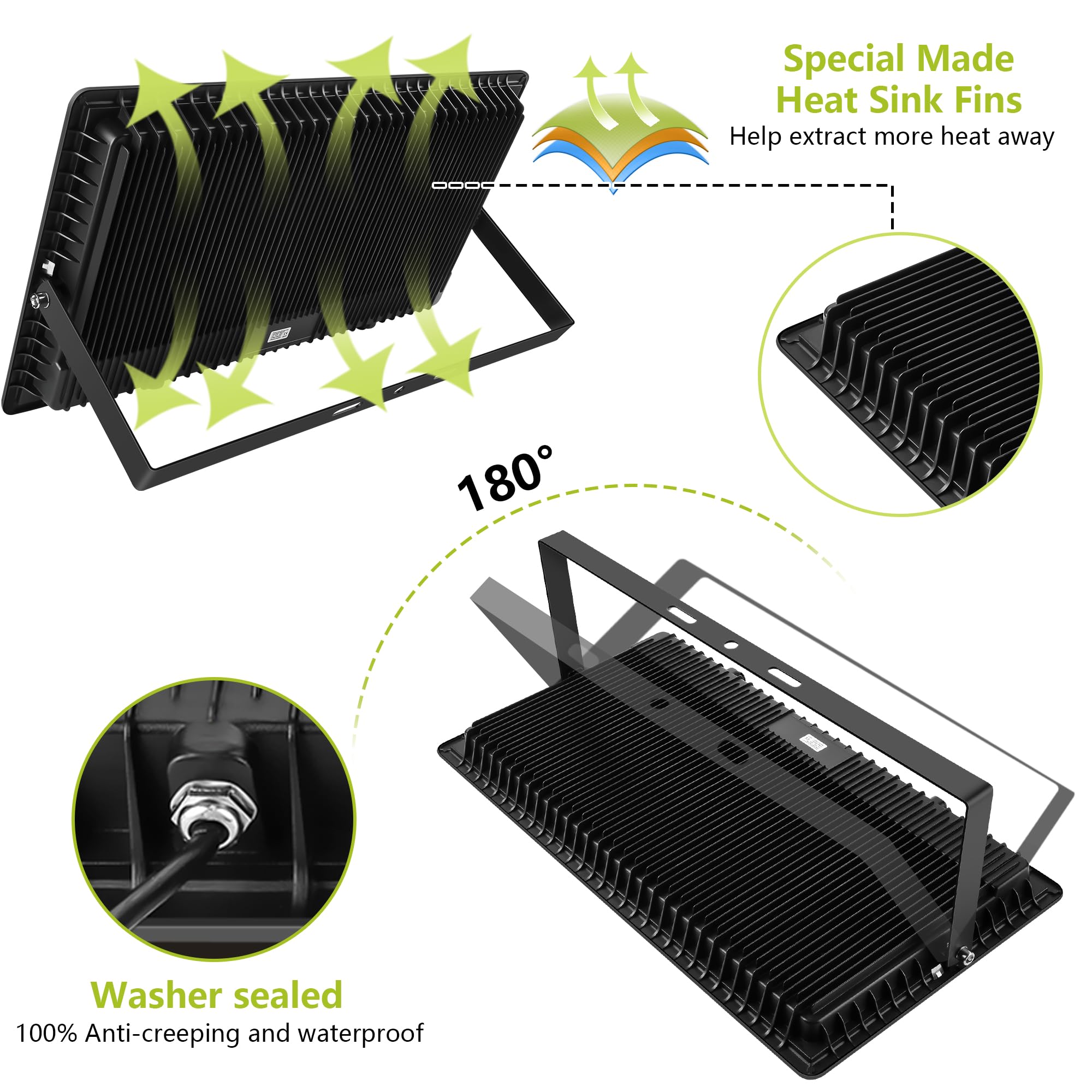 Gopretty 800W LED Flood Light, 80000LM, 6000K Daylight White, IP66 Waterproof, Black, Model PAD for Outdoor Sports and Commercial Use