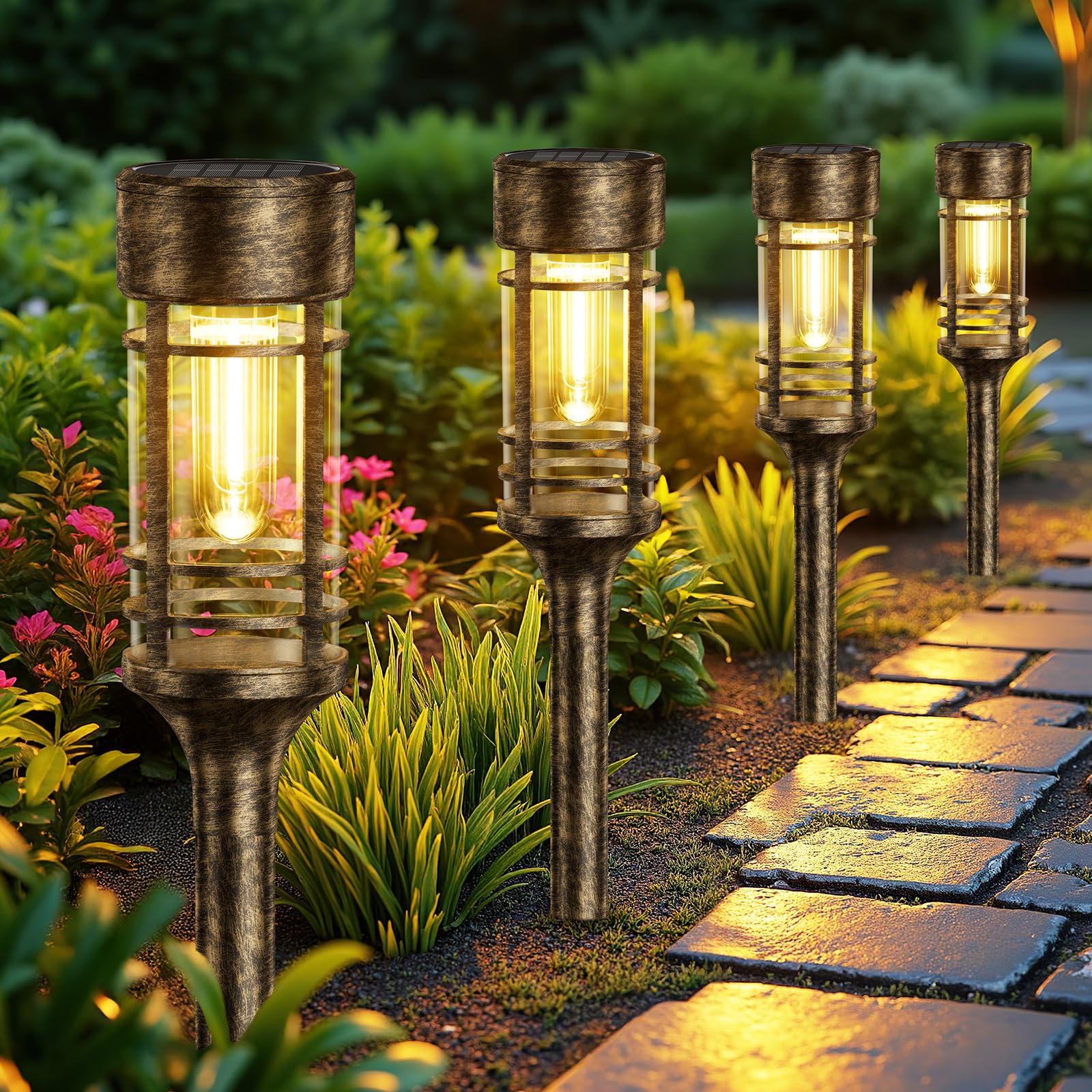 LETMY 12 Pack Brown Solar Pathway Lights Outdoor  Bright Solar Lights Outdoor Waterproof IP65  Solar Garden Lights Outdoor for Yard Walkway Driveway Landscape Garden Decor (Bronze)