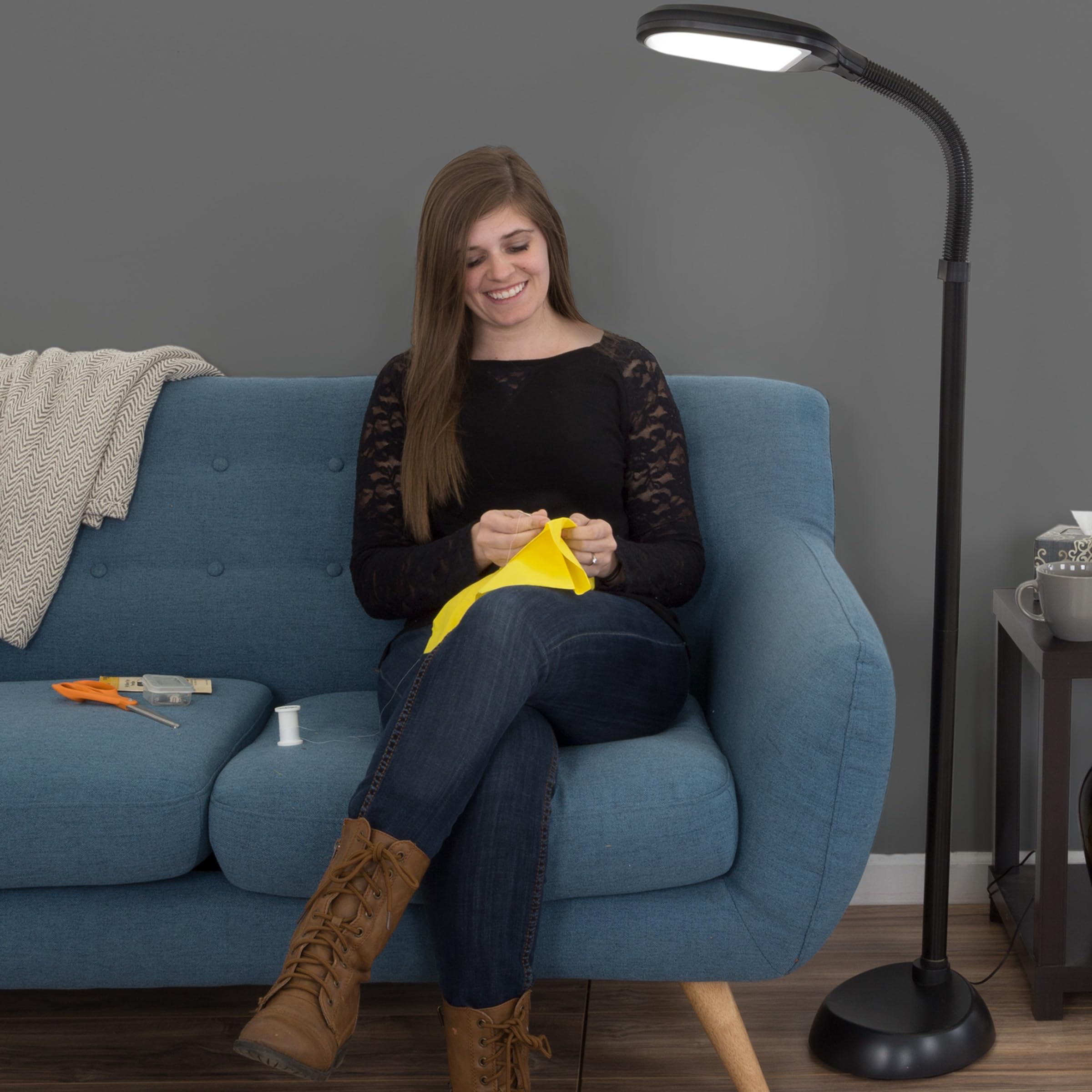 Bedford Home LED Floor Lamp - Full Spectrum, Dimmable, 5 - Midnight Black, Model 72A-1515, Plastic