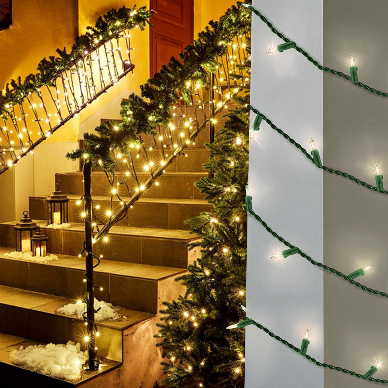 Heyworld 50 LED Soft Twinkle Lights, Warm White, 14.58 Ft Green Wire, Indoor/Outdoor, UL Approved, Pack of 2