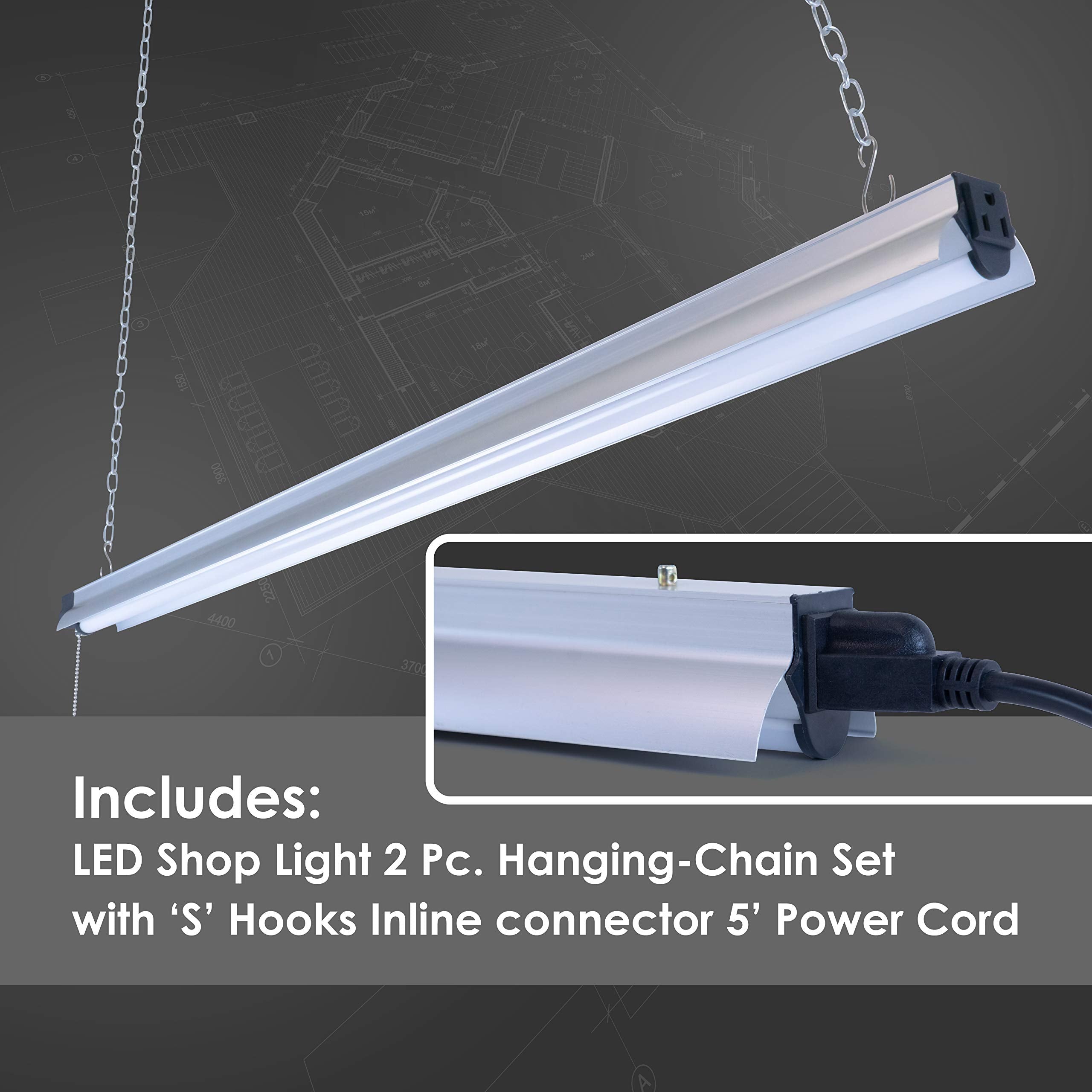 Newhouse Lighting 4Ft Led Shop Light, 55W (225W Equivalent), 5000 Lumens, 4000K Linkable Garage Lighting, Utility Led Ceiling Li