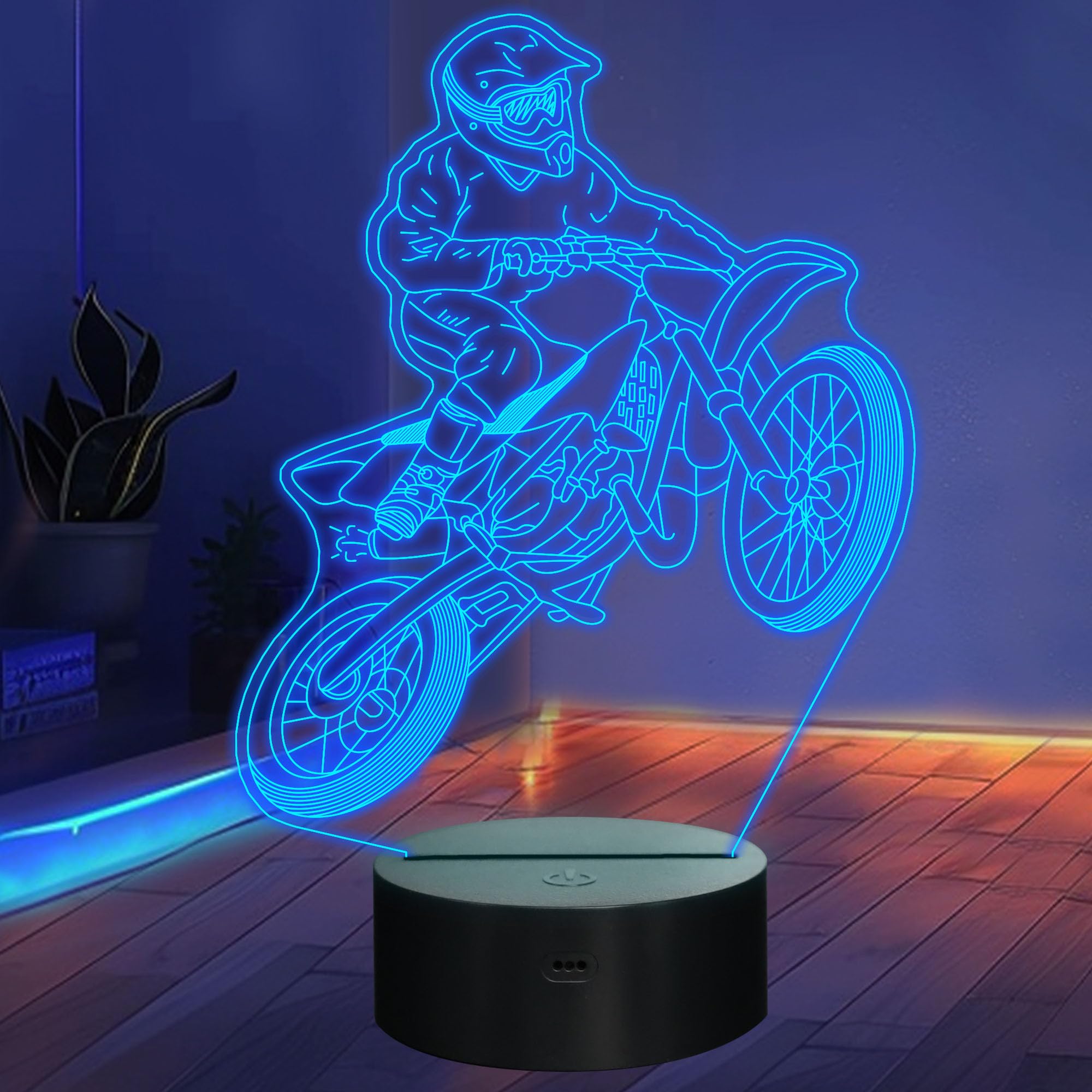 Lightzz Dirt Bike Gifts for Boys, Motocross 3D Night Light Illusion Lamp for Teen Boys Motorcycle Fans Bedroom Decor with Remote