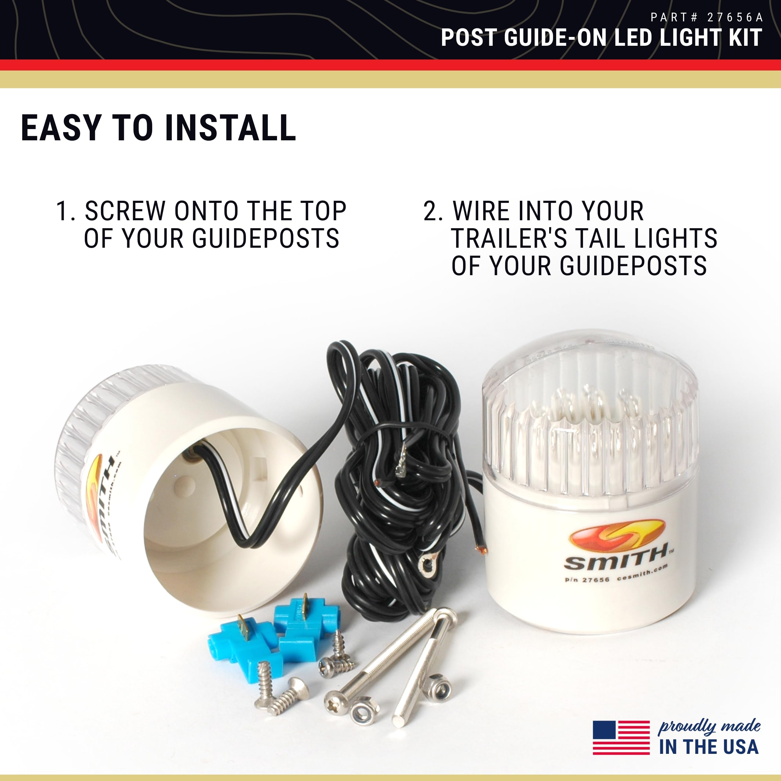C.E. SMITH Post Guide-On LED Light Kit - Durable Red Lights for Boat Trailers, Model 10405G, One Size