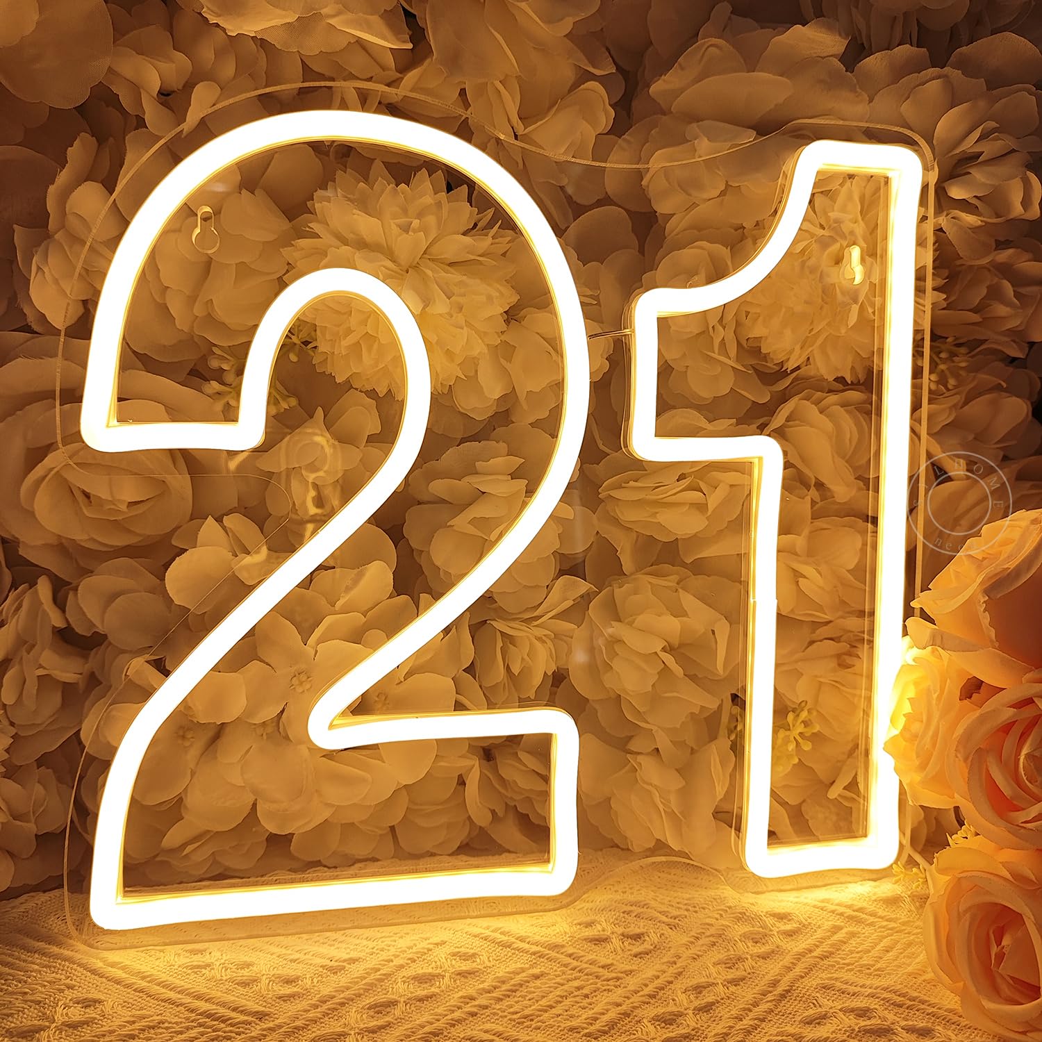 SYLHOME LED Neon Light Sign 21th Birthday Decor 12in X 11in Acrylic Warm 21 Home Bar Club Wedding Gifts