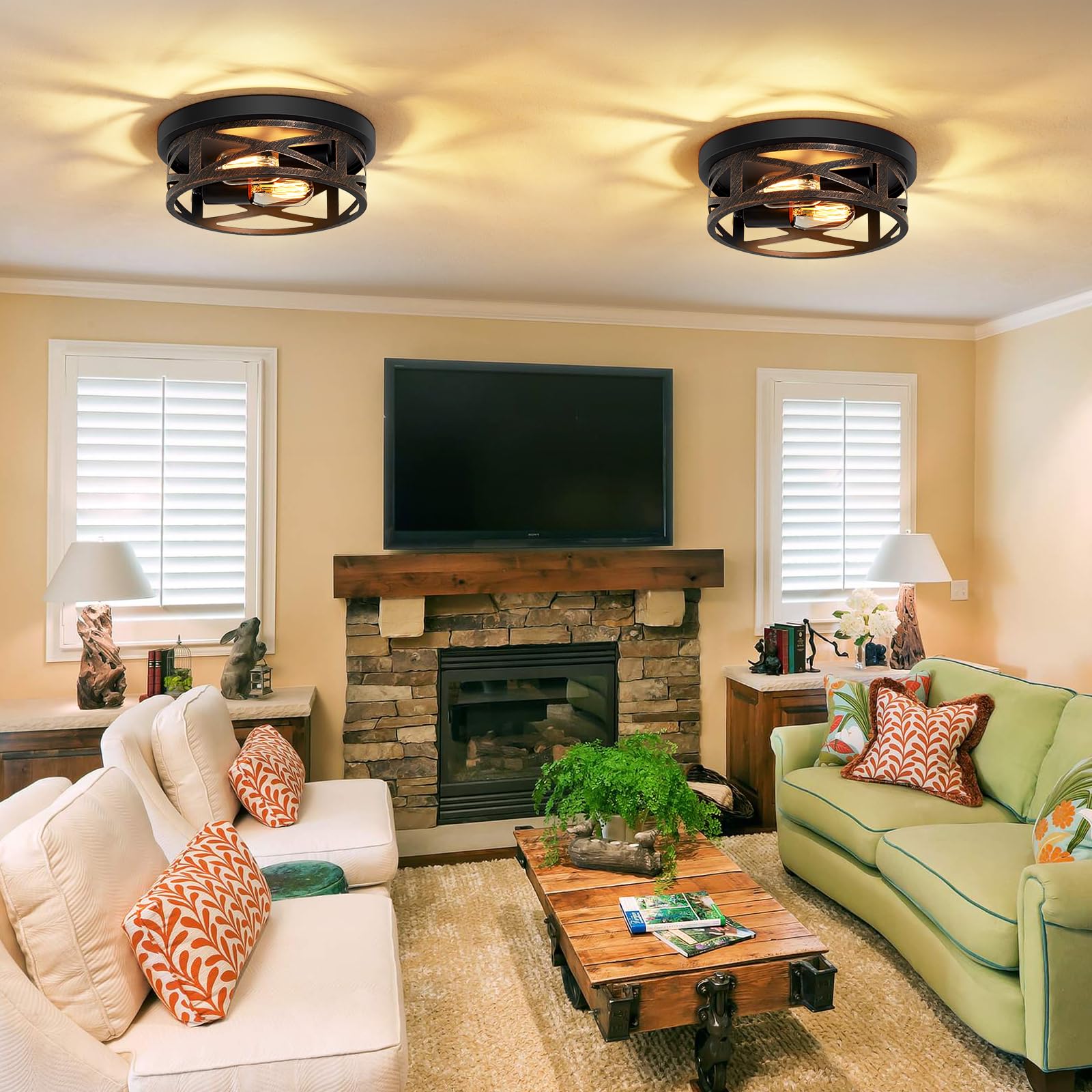 Zhu Yan Flush Mount 4-Light Ceiling Light Fixture For Hallway, Kitchen, Entryway - Black, E26 Base (2 Pack)