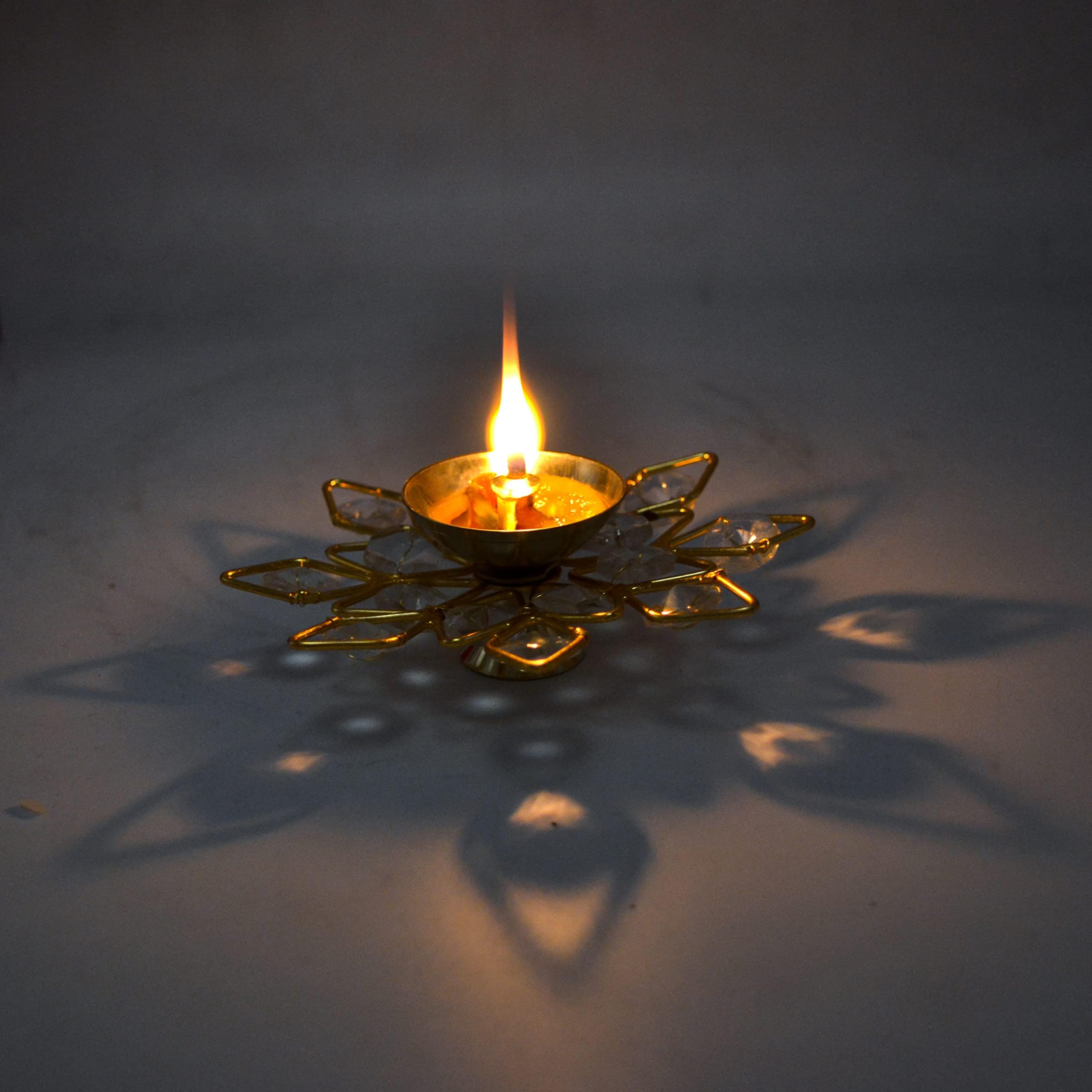 CraftVatika Crystal Akhand Brass Diya Deepak Brass Oil Puja Lamp for Diwali Decoration Items for Home Decor and Gift Items Offic