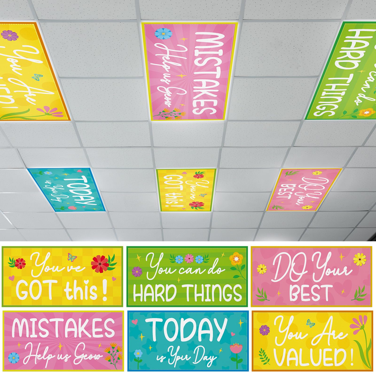6PCS Fluorescent Light Covers for Classroom Ceiling Light 4x2ft Magnetic Lights Covers Filter Easy Install for Office School Hos