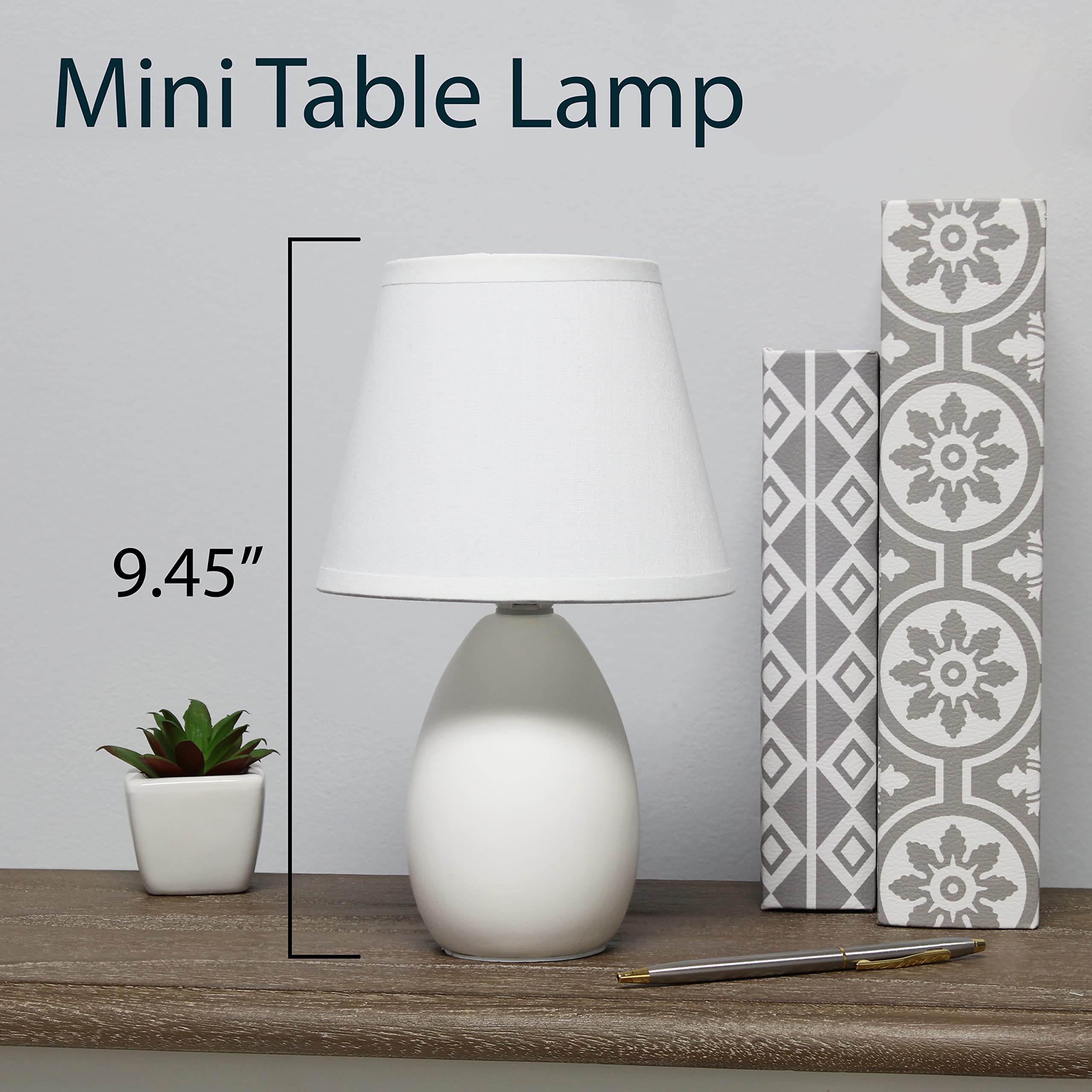 Simple Designs Lt2009-Off-2Pk Mini Egg Oval Ceramic Table Desk Lamp 2 Pack Set, Off White, 5.51 X 5.51 X 9.45