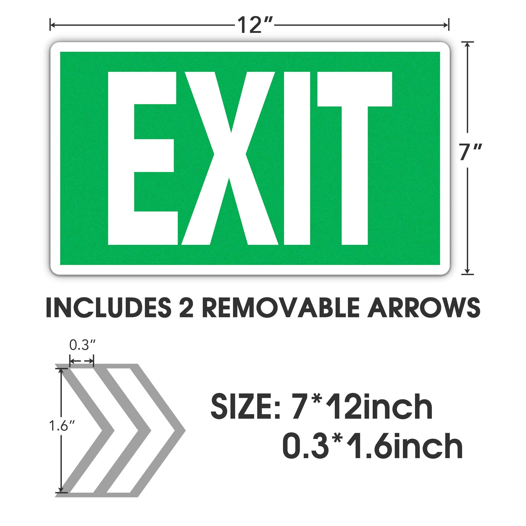 Exit Signs Glow In The Dark Exit Decals 3 Pack 12''X7'' Exit Photoluminescent Signs Stickers, Glows For Up To 8 Hours