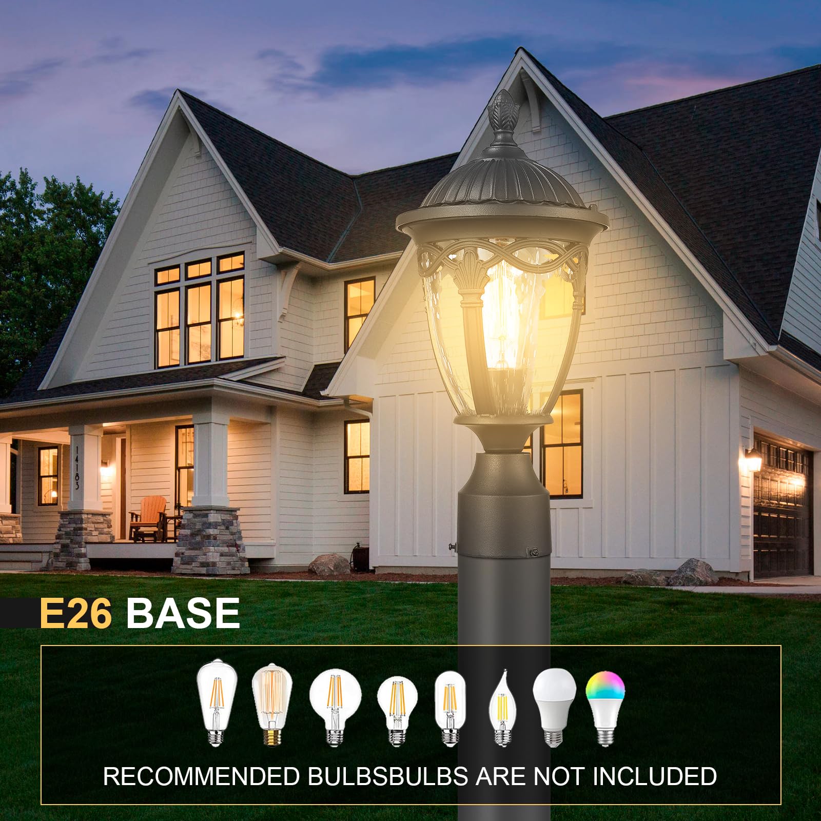 Luminzone Outdoor Post Light Exterior Post Sconce Modern Pole Lantern Outdoor Lamp Post Light With Seeded Glass In Black Finish