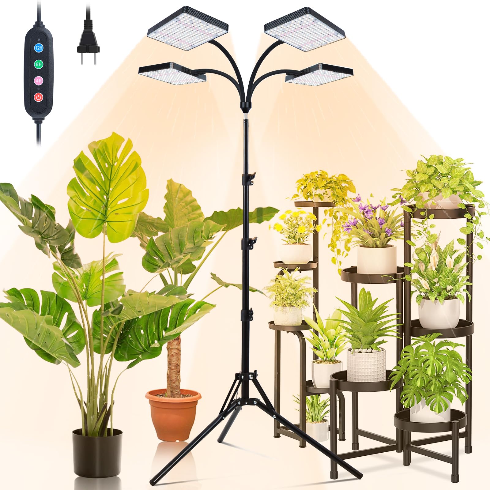 Grow Light With Stand  Orchbloom Grow Lights For Indoor Plants 100W  Natural Sunlight Full Spectrum Plant Growing Lamps For Houseplants & Bonsai Tree  4/8/12 Hr Timer Plant Light Auto On/Off Everyday