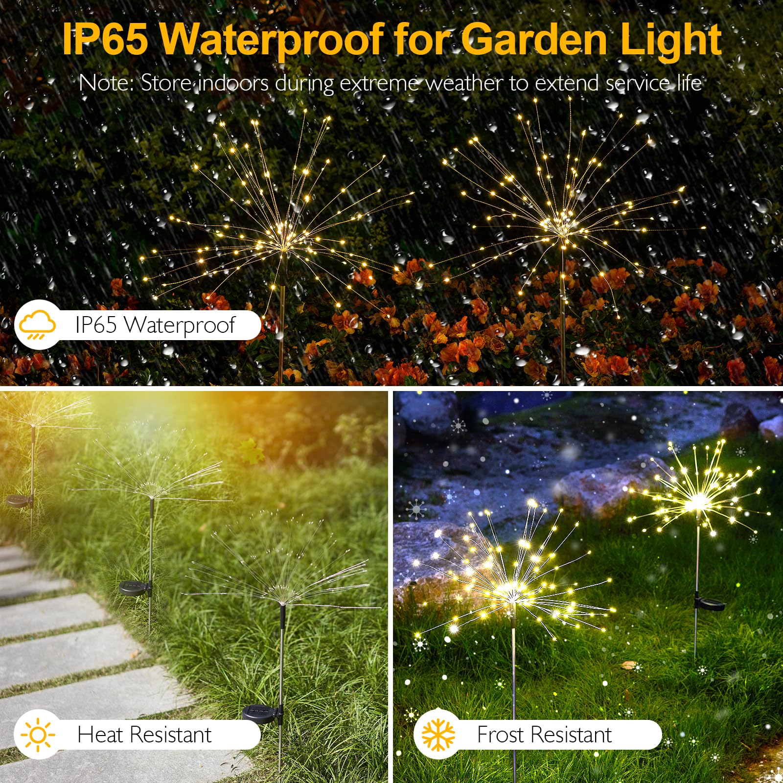 SUNNEST Solar Lights Outdoor, 150 LED Firework Light, Warm White, 2 Packs, Model DE-HY, Solar Garden Decor for Pathway and Patio