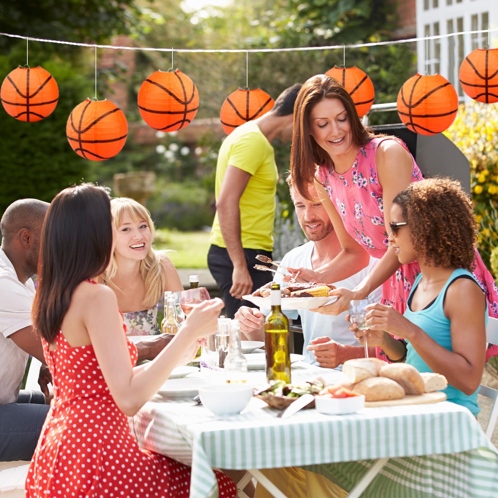 SAYAYA Basketball Paper Lanterns, 24 Pieces, 8 Inch, Orange Hanging Decor for Sports Parties, March Madness, Birthdays, Baby Showers