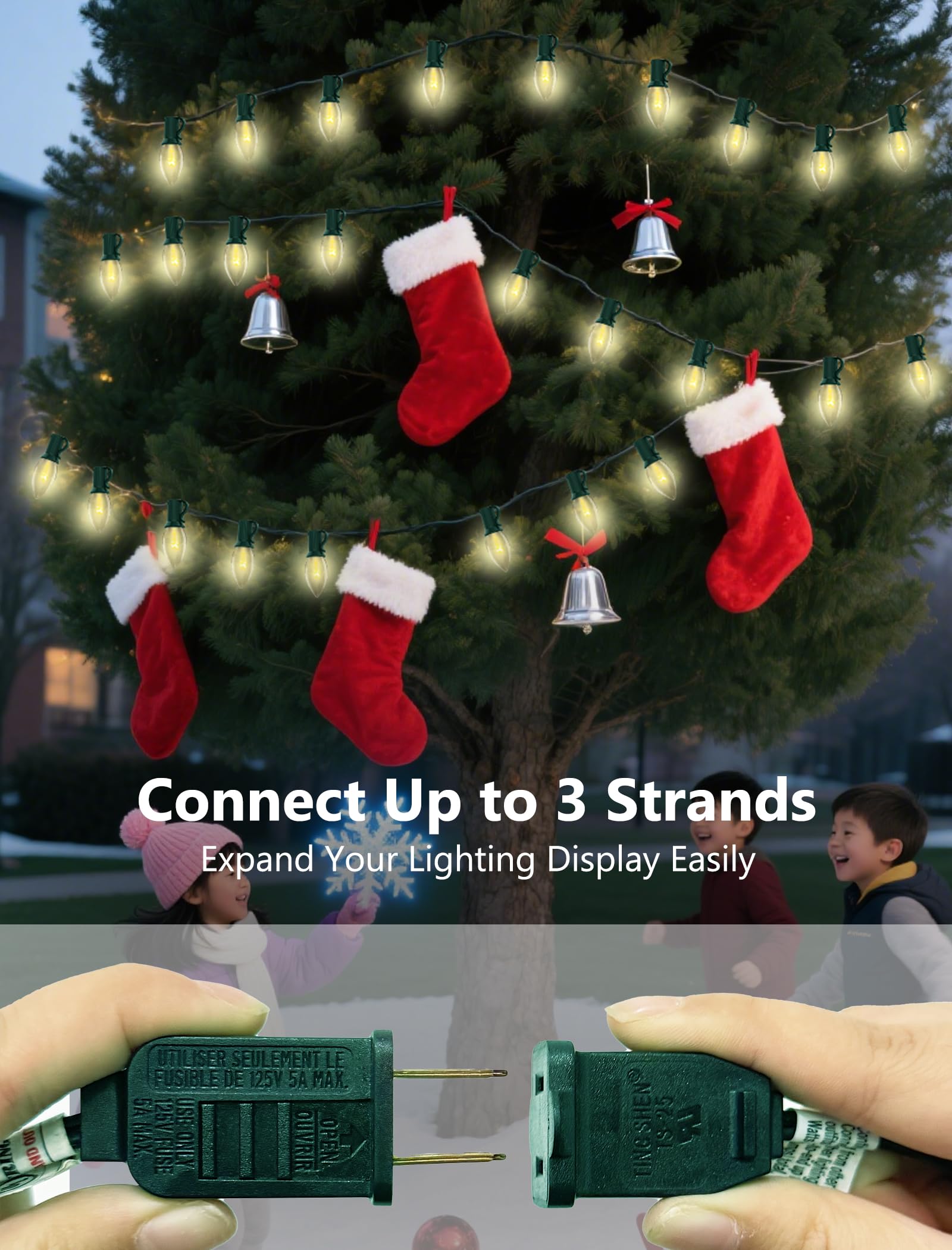 Xingzd 25Ft Clear Christmas Lights Outdoor  C7 Vintage String Lights With 25 Clear Incandescent Bulbs  Hanging Patio Lights For Porch Roofline Christmas Tree Garden Pathway Indoor Decor  Green Wire