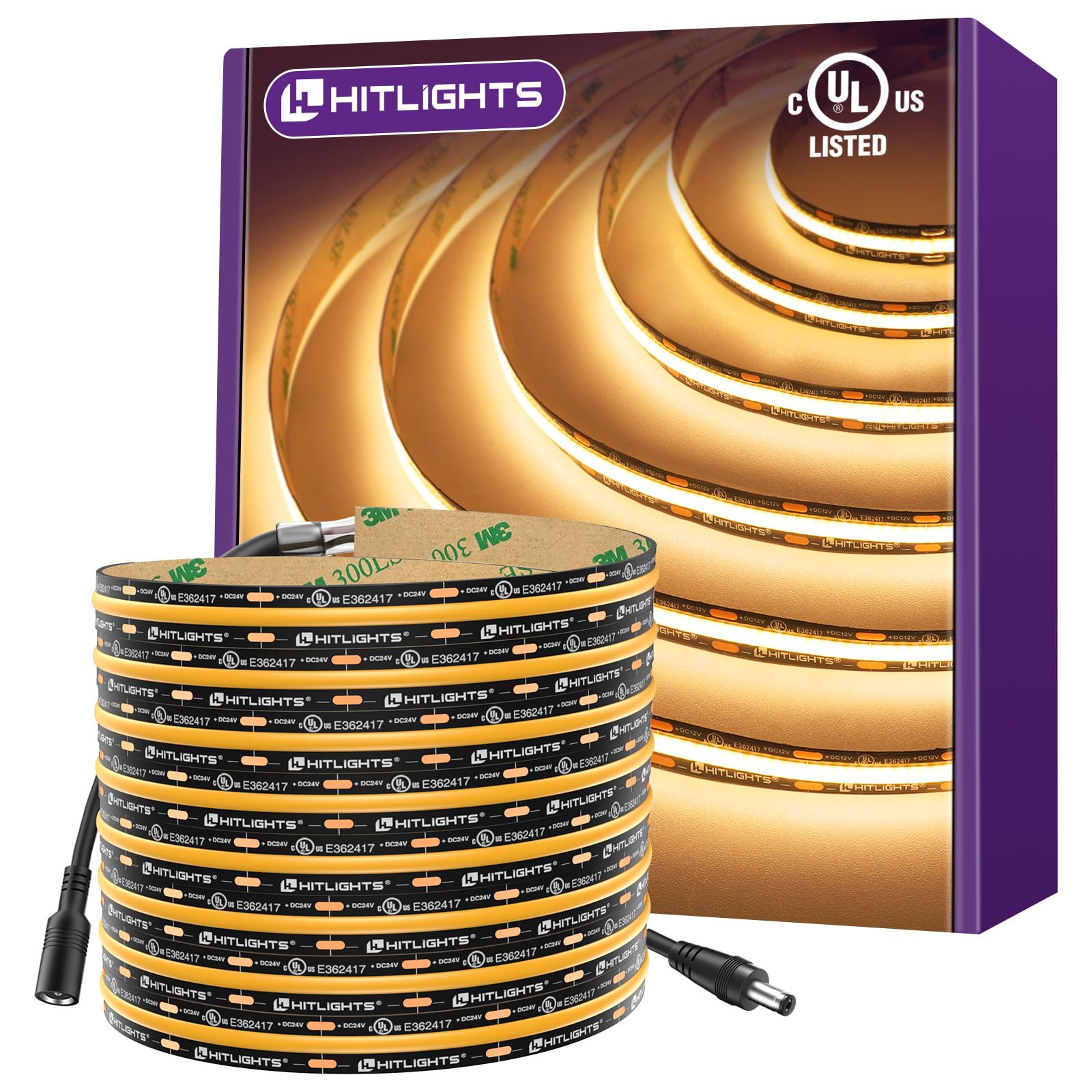 Hitlights Cob Led Strip Lights Warm White 2700K  16.4Ft enhanced 12V Tape Light High Density  2400 Leds  305+ Lm/Ft  Cri 90+  Ip30  Lighting For Kitchen  Cabinets  Ul Listed (Power Source Not Included)