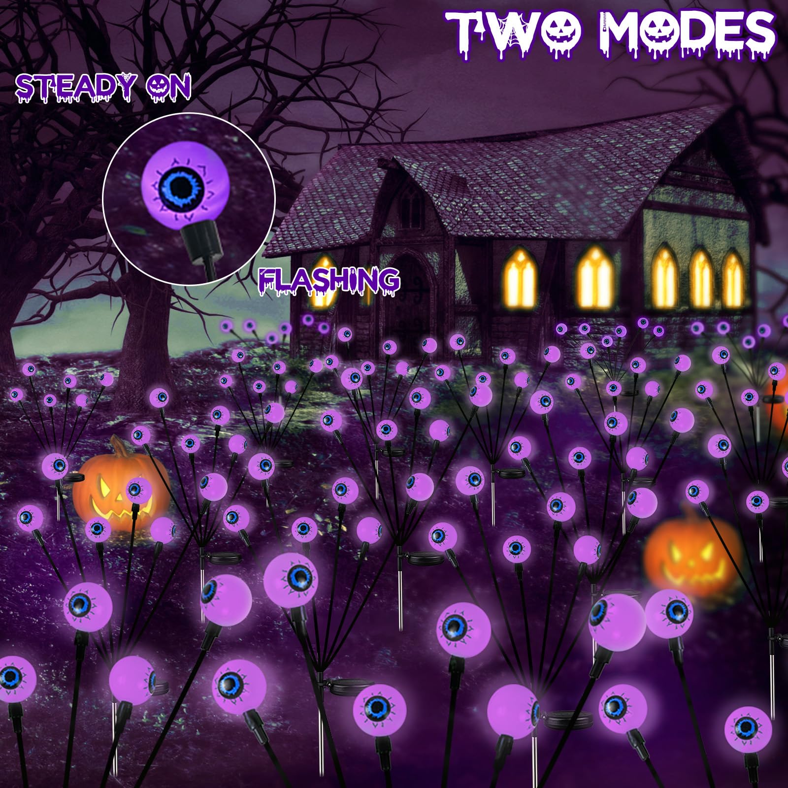 YIQU Solar Halloween Lights - 6 Pack 36 LED Purple Eyeball Lights, Waterproof with 2 Modes for Garden Pathway Decorations