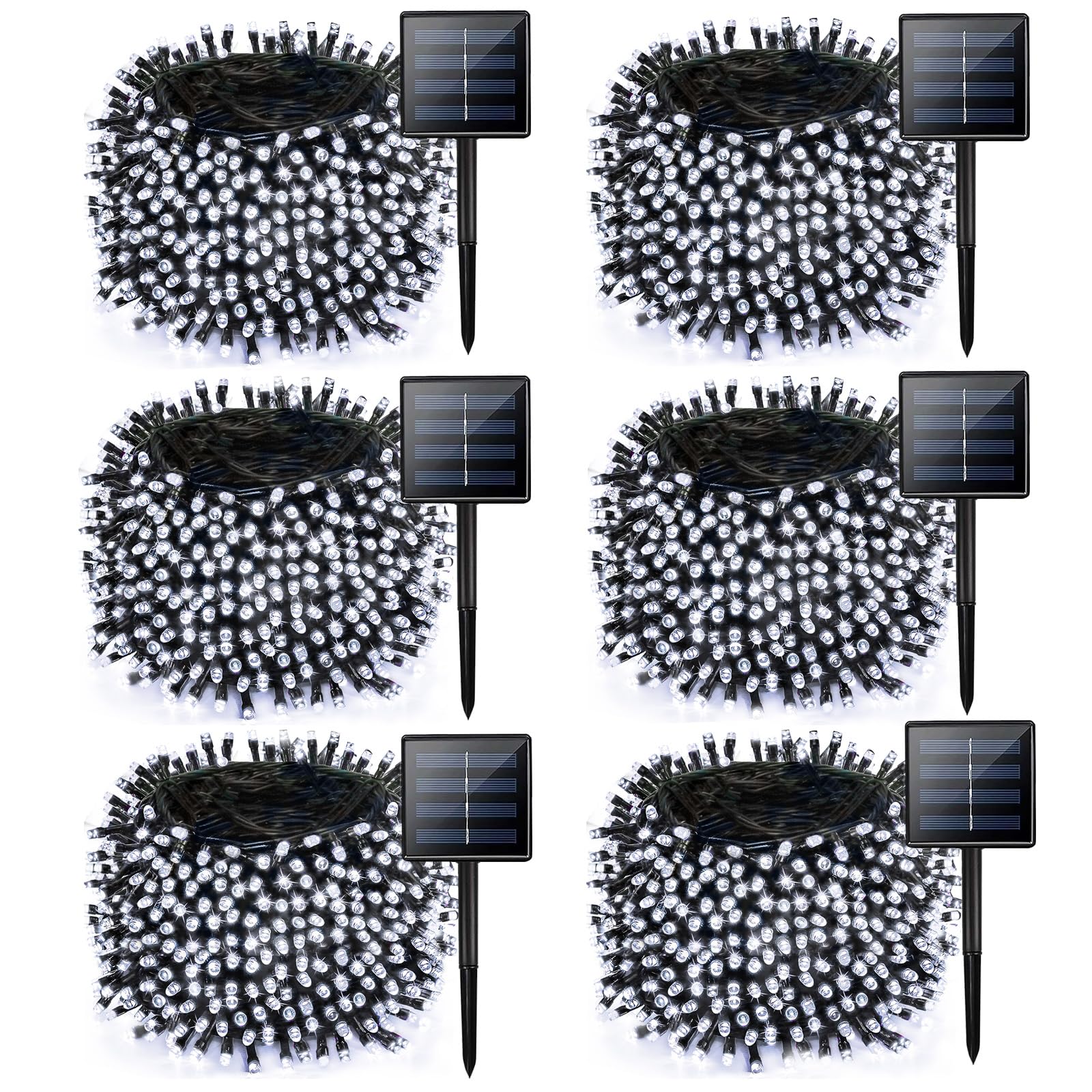 Albelt 6 Pack Solar Christmas Lights, 285 FT, 720 LED, Cool White, Waterproof, 8 Modes, Model SSLGW