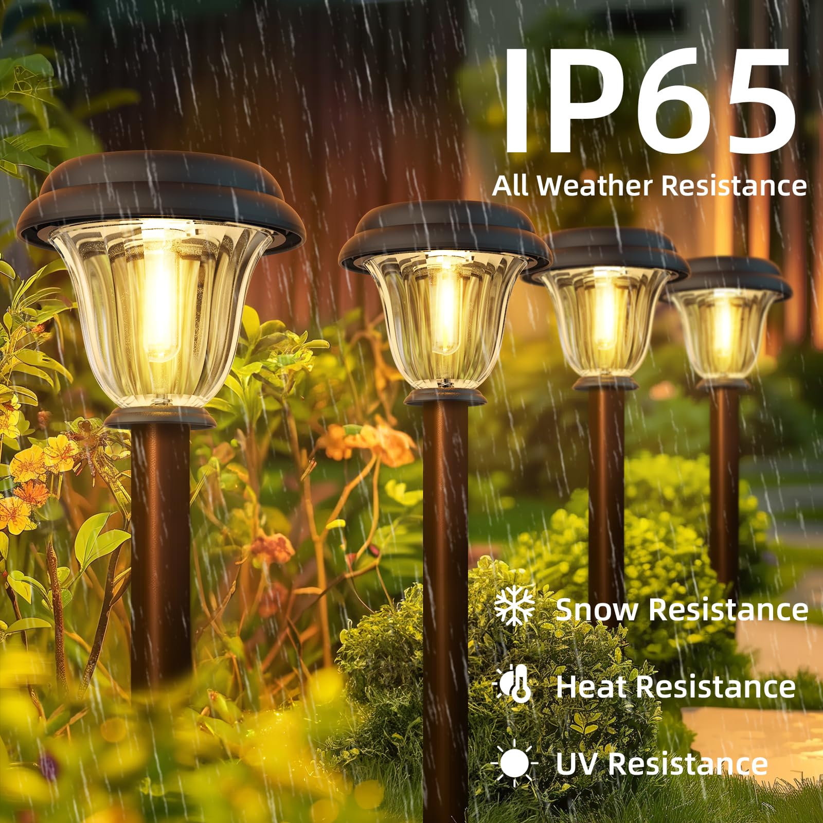 Deraysion Solar Lights Outdoor 6 Pack, Stainless Steel Glass Solar Pathway Lights, Auto On/Off Long-Lasting Ip65 Waterproof Land