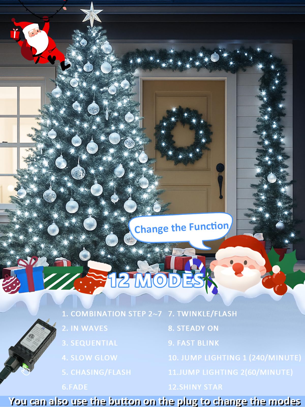 Voice Controlled Smart Christmas Lights Outdoor  75.8Ft 200 Led Extendable String Lights With 7 Voice Commands  12 Modes & Timer  Waterproof Christmas Decorations For Party Tree Garden (Cool White)