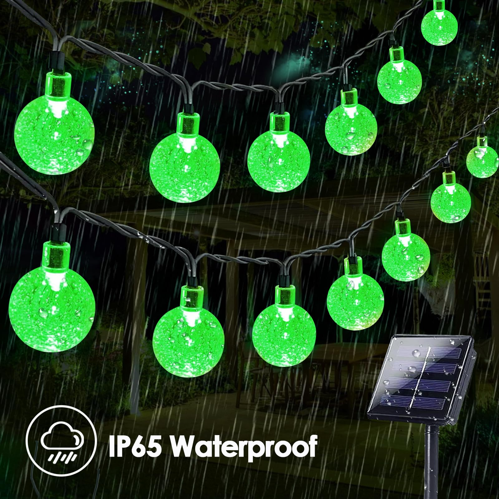 LORRYTE 2-Pack Solar String Lights, 100 LED, Waterproof, 64FT, Crystal Globe, Green, Model SSLGW