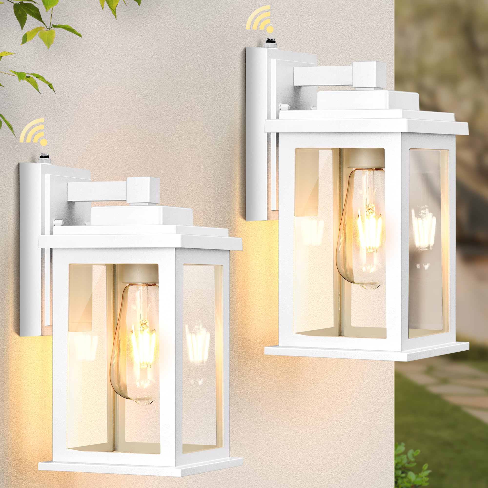 Vianis White Outdoor Wall Lights, 2 Pack Dusk To Dawn Waterproof Modern Fixtures For Garage & Porch