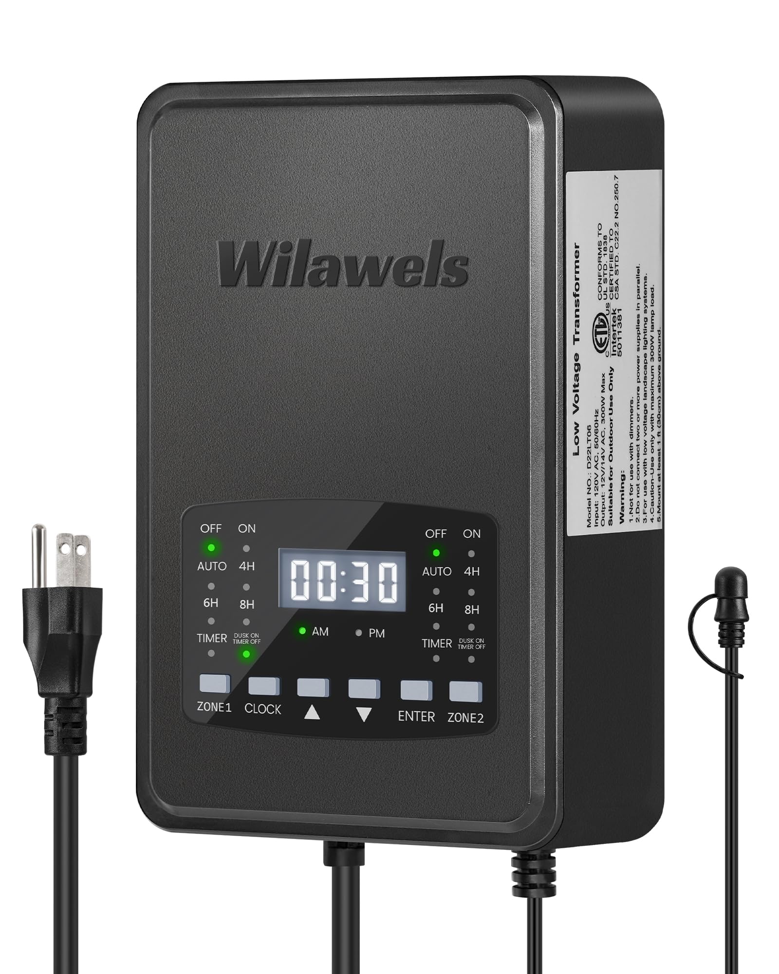 WILAWELS 300W Low Voltage Landscape Transformer, 2 Zone Independent Control, Landscape Lighting Transformer, 120V AC to 12/14V A
