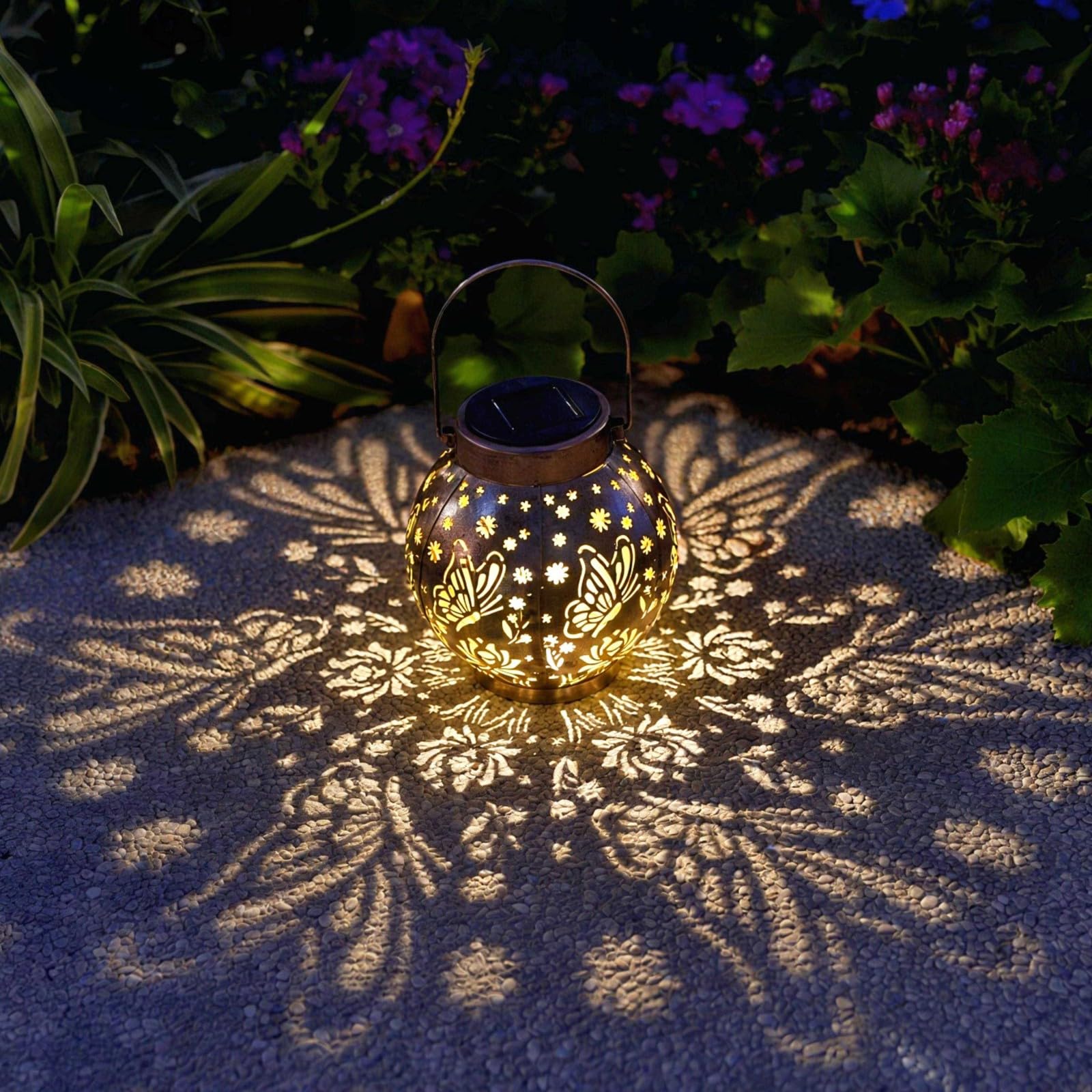 EXCMARK 2 Pack Outdoor Solar Hanging Lantern Lights Metal LED Decorative Lamp for Garden Patio Porch Lawn and Table.Unique Gifts