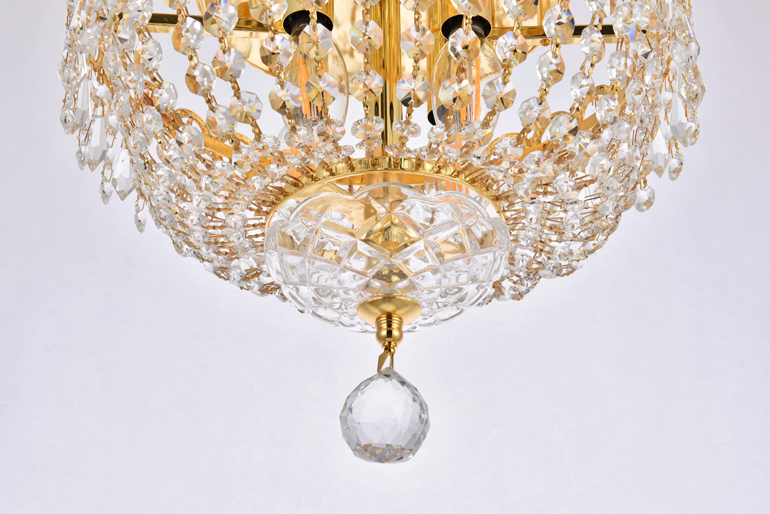 Elegant Lighting Century Flush Mount Light - Gold Finish, Royal Cut Crystal, Model V1900F12G/Rc