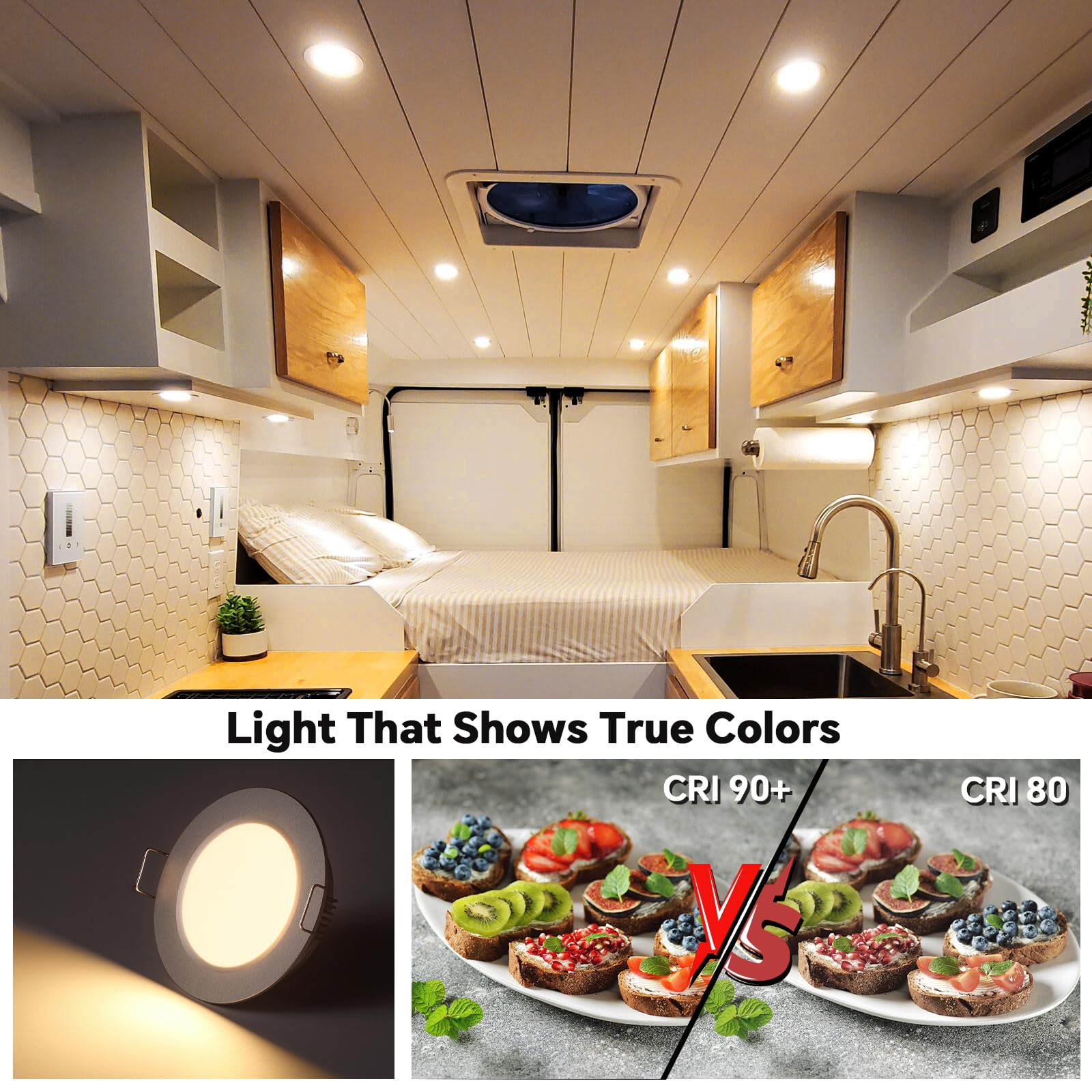 acegoo LED Ceiling Light, 2.75in Ultra-Thin Puck Light, Dimmable, 12V, White/Warm White, Model A12V-RM-CL-WW