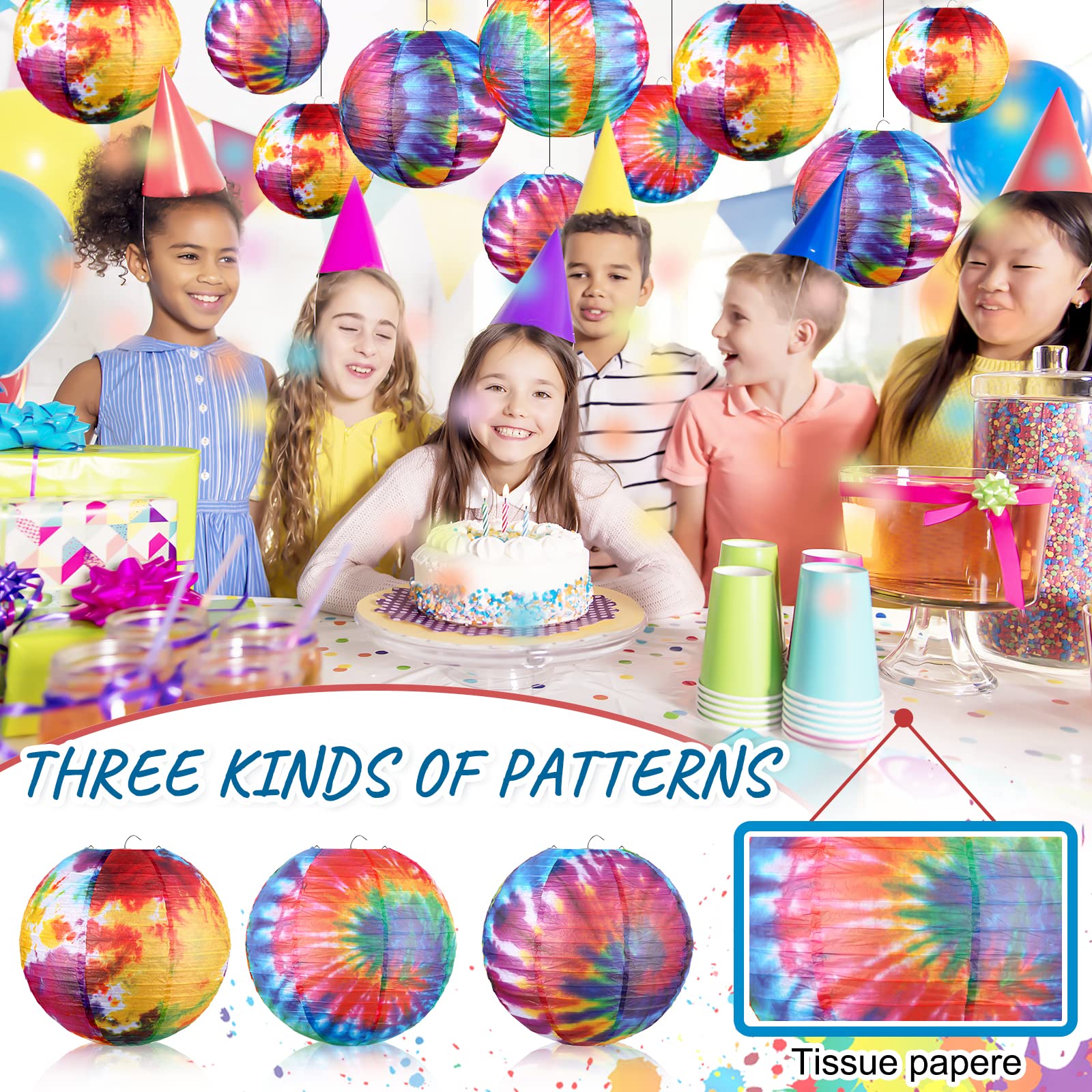 10 Pcs Tie Dyed Groovy Paper Lanterns Chinese/Japanese Lanterns Groovy Party Decorations Tie Dye Party Supplies Classroom Hangin