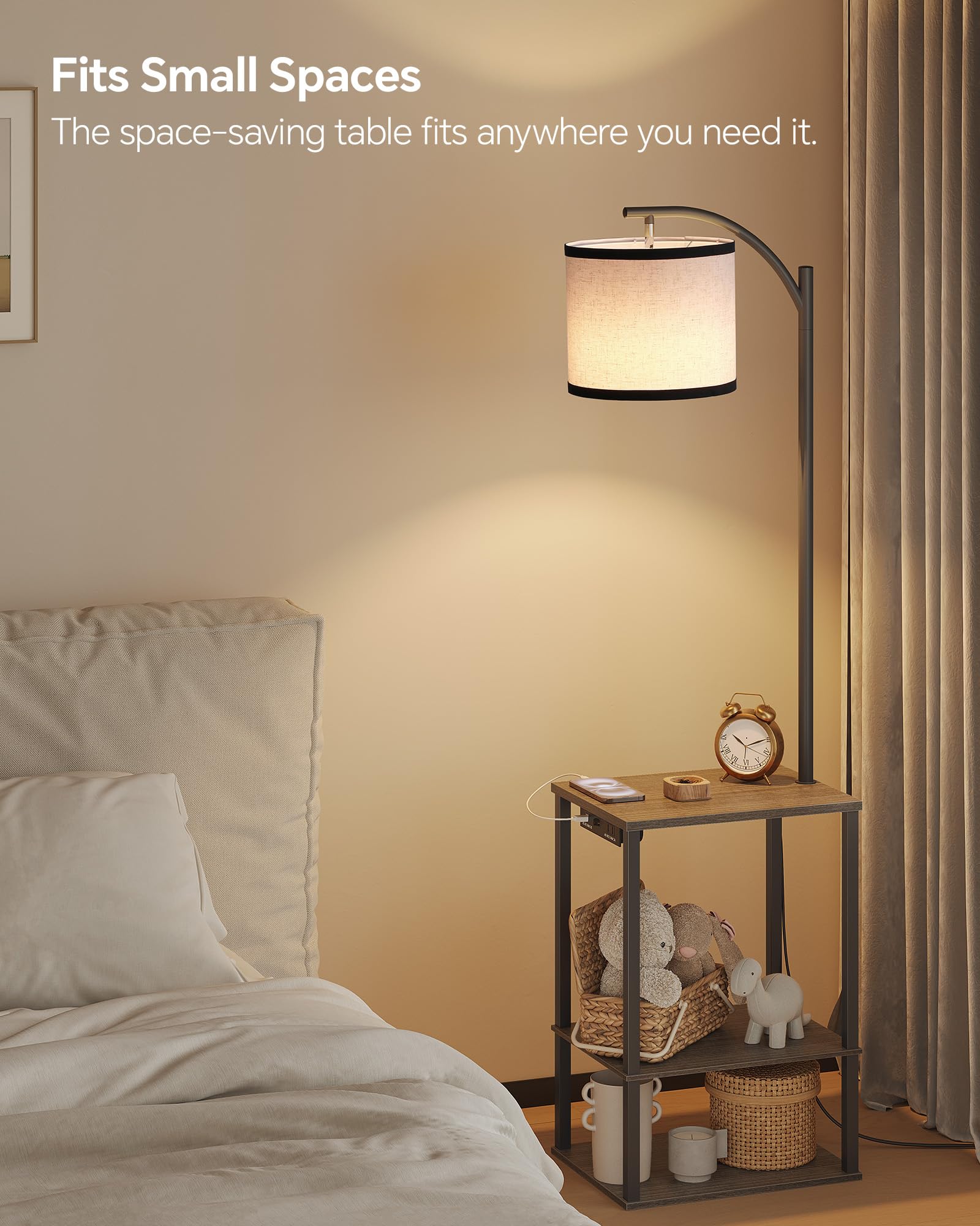 Sunmory Floor Lamp With Table, End Table With Lamp, Shelves, Charging Station(Usb & Ac Port), 3-Color Temperature Led Bulb, Side
