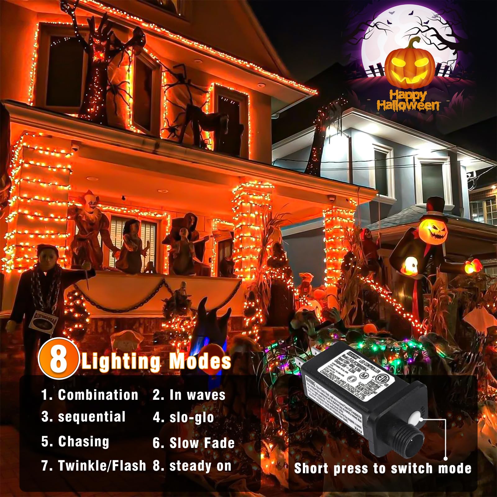 Nielfoi 66Ft 200 Led Christmas Lights Outdoor  Orange Christmas String Lights Indoor Waterproof 8 Modes Timer  Connectable Clear Wire Twinkle Fairy Lights For Indoor Bedroom Tree Party Holiday Decor