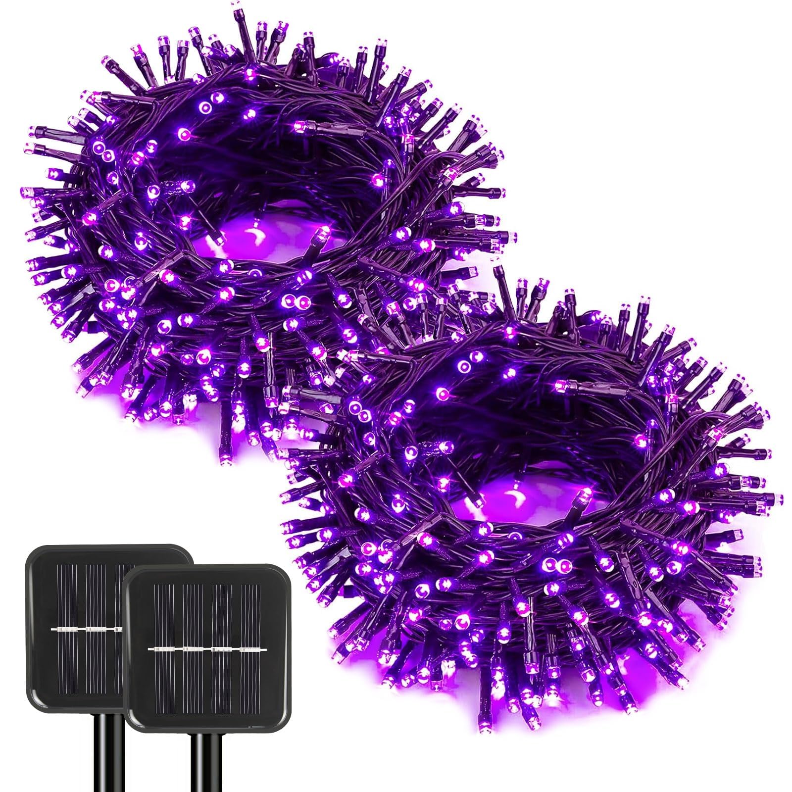 SyouHome Solar String Lights, 200 LED, 78 FT, 8 Lighting Modes, IP65 Waterproof, 2 Pack, Purple