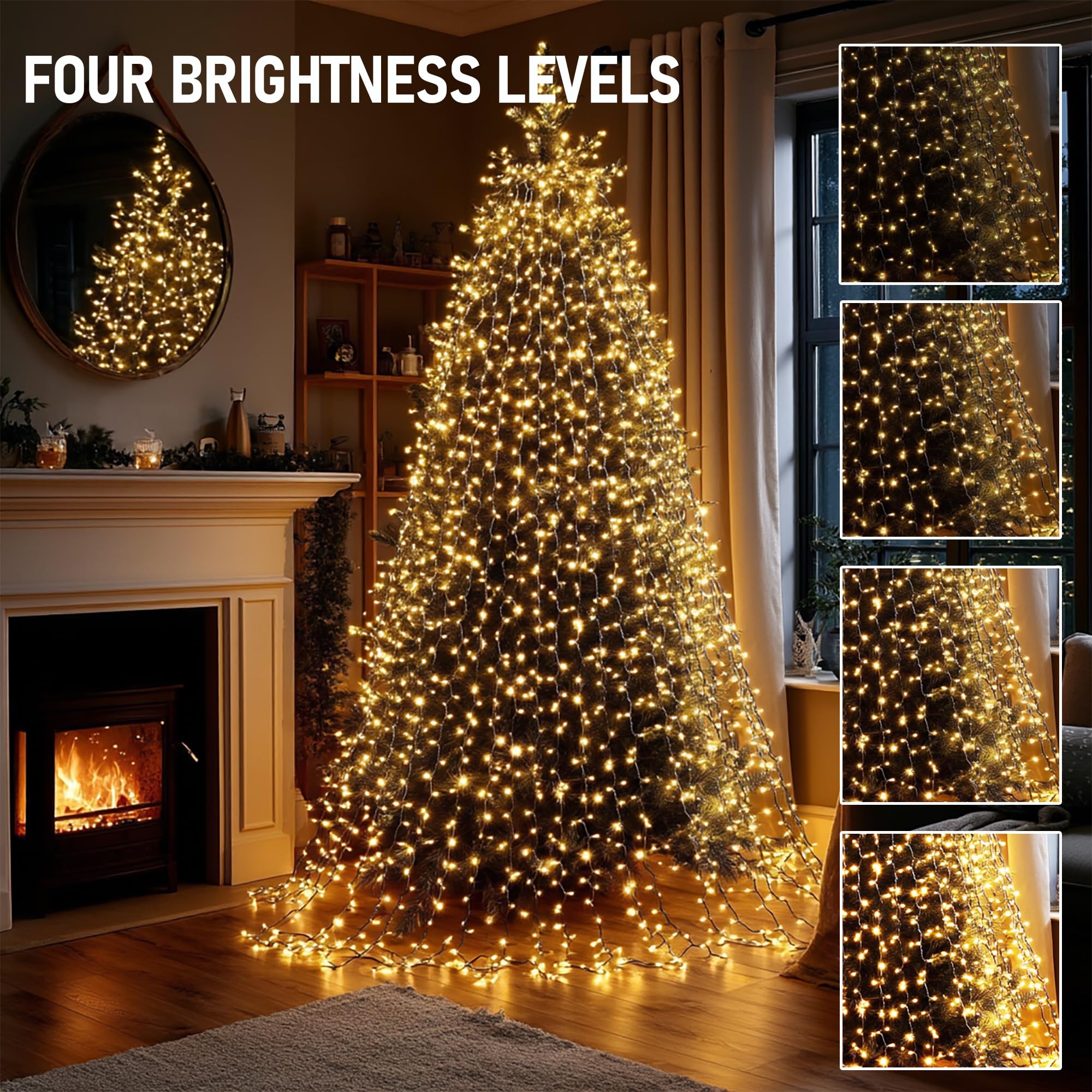 Tw Shine Christmas Tree Lights  448 Led Christmas Waterfall Tree Topper Lights With 8 Lighting Modes & Remote  8.2Ft X 16 Lines String Light For Indoor Outdoor Yard Party Xmas Decoration  Warm White