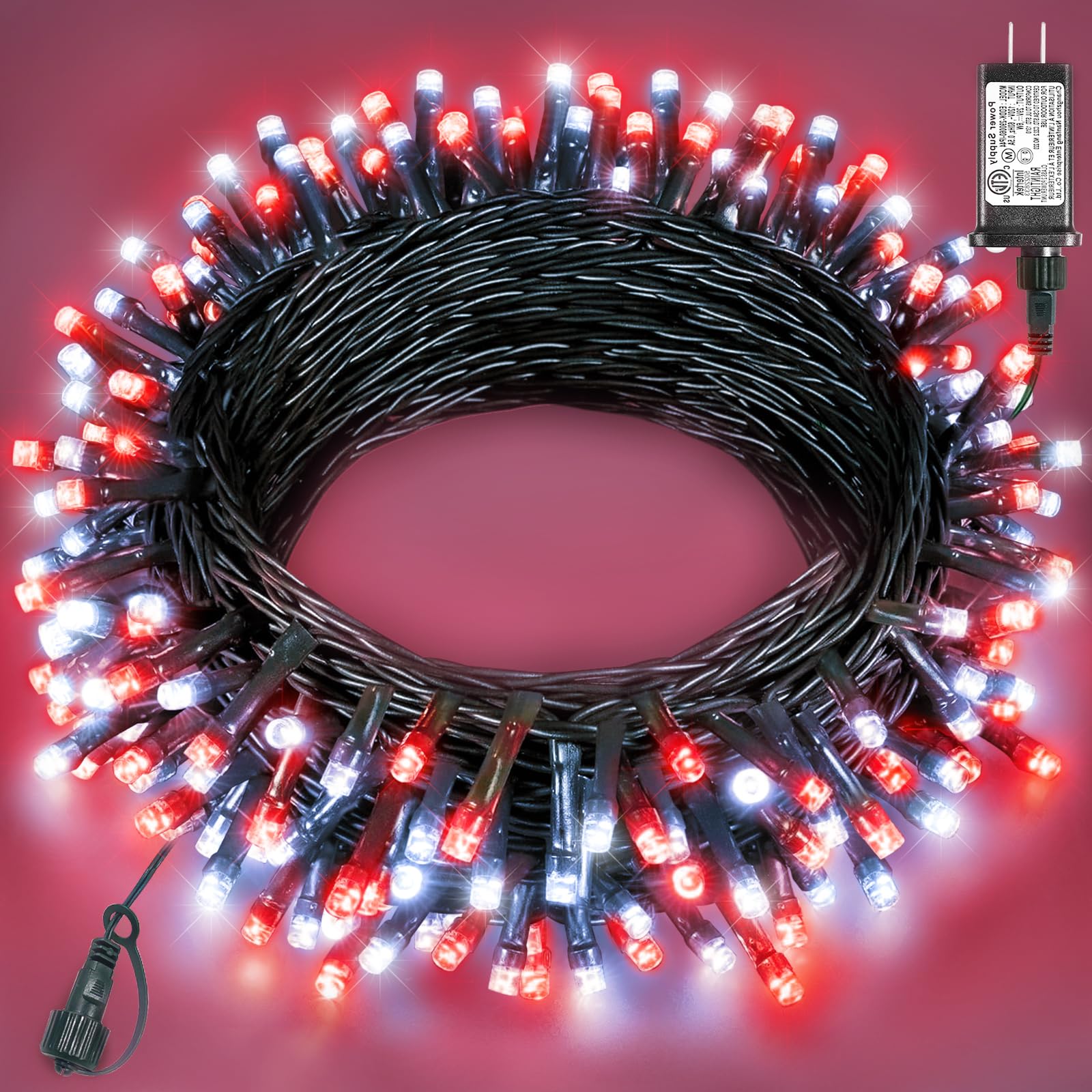 Xmasbokeh 40Ft 120 Led Christmas Lights Outdoor  Red White Christmas String Lights Waterproof  8 Modes & Timer  Connectable Christmas Tree Lights For Indoor House Patio Xmas Holiday Decorations