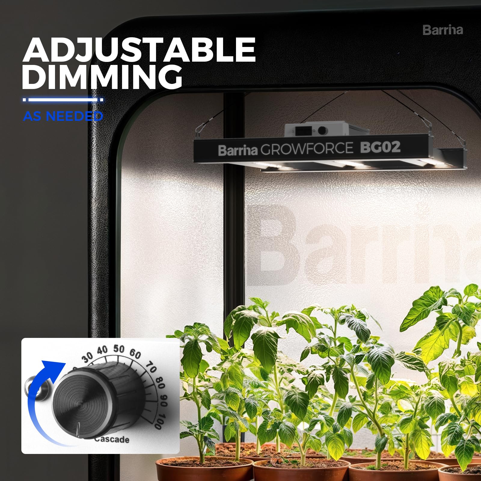 Barrina GrowForce BG02 200W LED Grow Light, Full Spectrum, Dimmable, Warm White, 4x4 Coverage, Aluminum, High PPFD