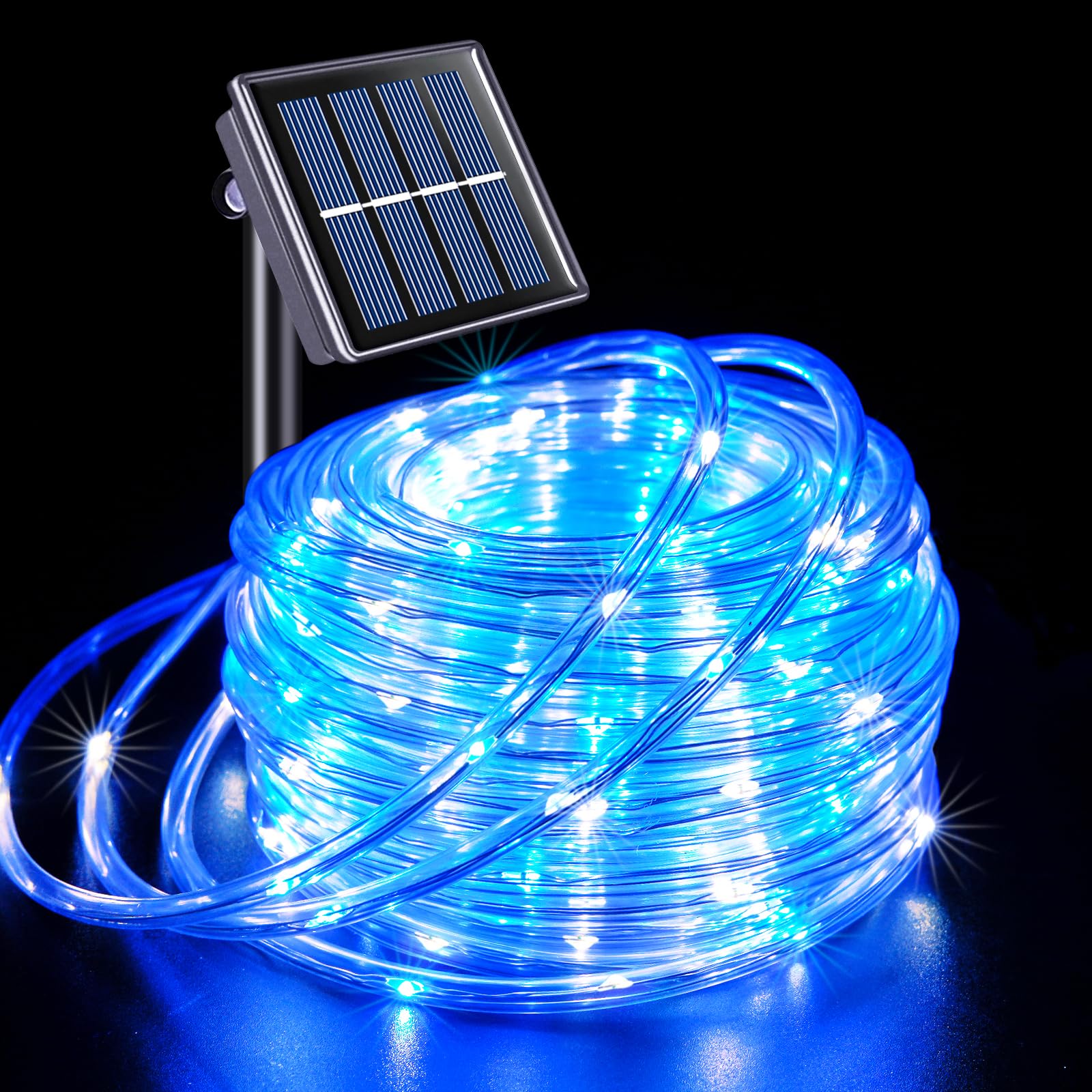 JMEXSUSS 200 LED Solar Rope Lights for Christmas Decor, 72ft IP 65 Outdoor Waterproof Christmas Rope Lights with 8 Modes, Blue and White Solar Christmas Lights for Fence Yard Walkway Christmas