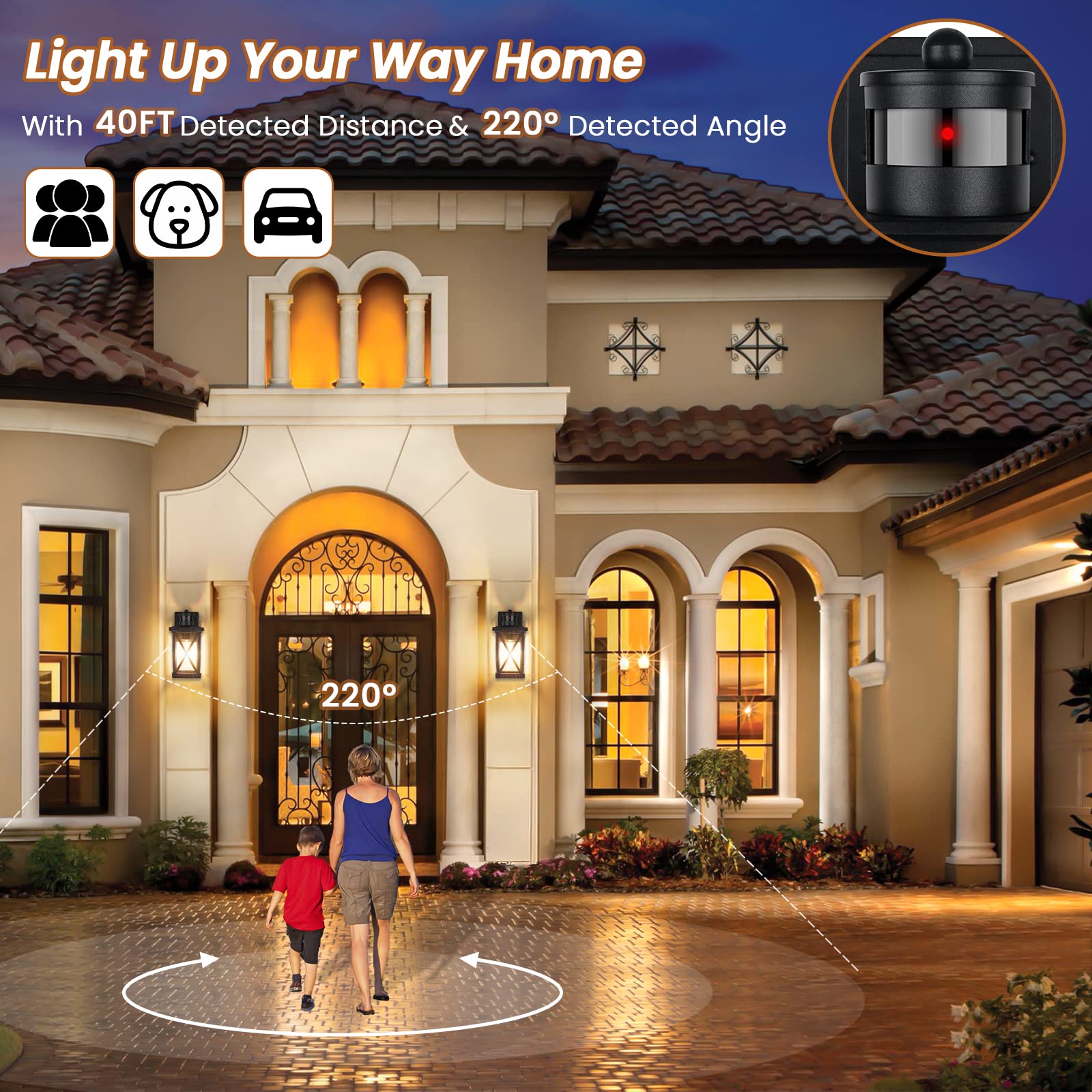 Motion Sensor Outdoor Lighting For House, Waterproof Black Dusk To Dawn Exterior Light Fixture, Outside Wall Light Lantern For G