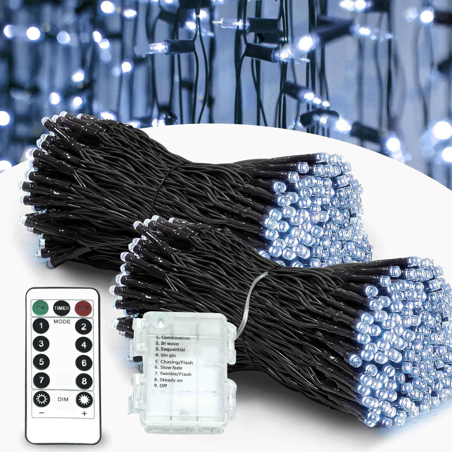 White String Lights Outdoor  2 Packs of 36ft 100LED Battery Stringlights with Remote and Timer  Dimmable Led Christmas Lights Indoor  Twinkle Christmas Tree Lights Outdoor  Xmas Lights Decor