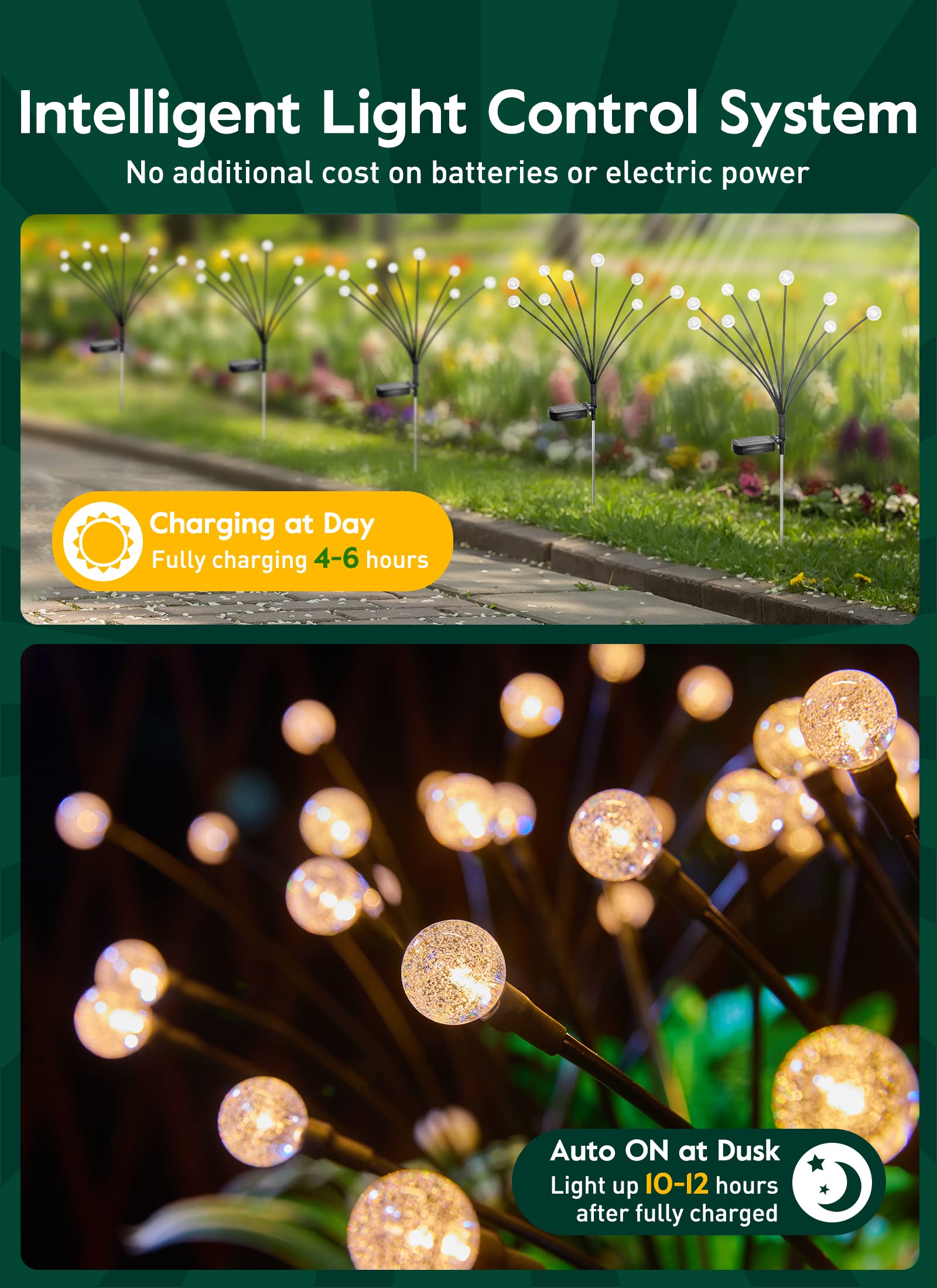 Brightown Solar Garden Lights - 4 Pack 12 LED Waterproof Crystal Firefly Lights, Warm White, Model HLS-W-XXXWW-S