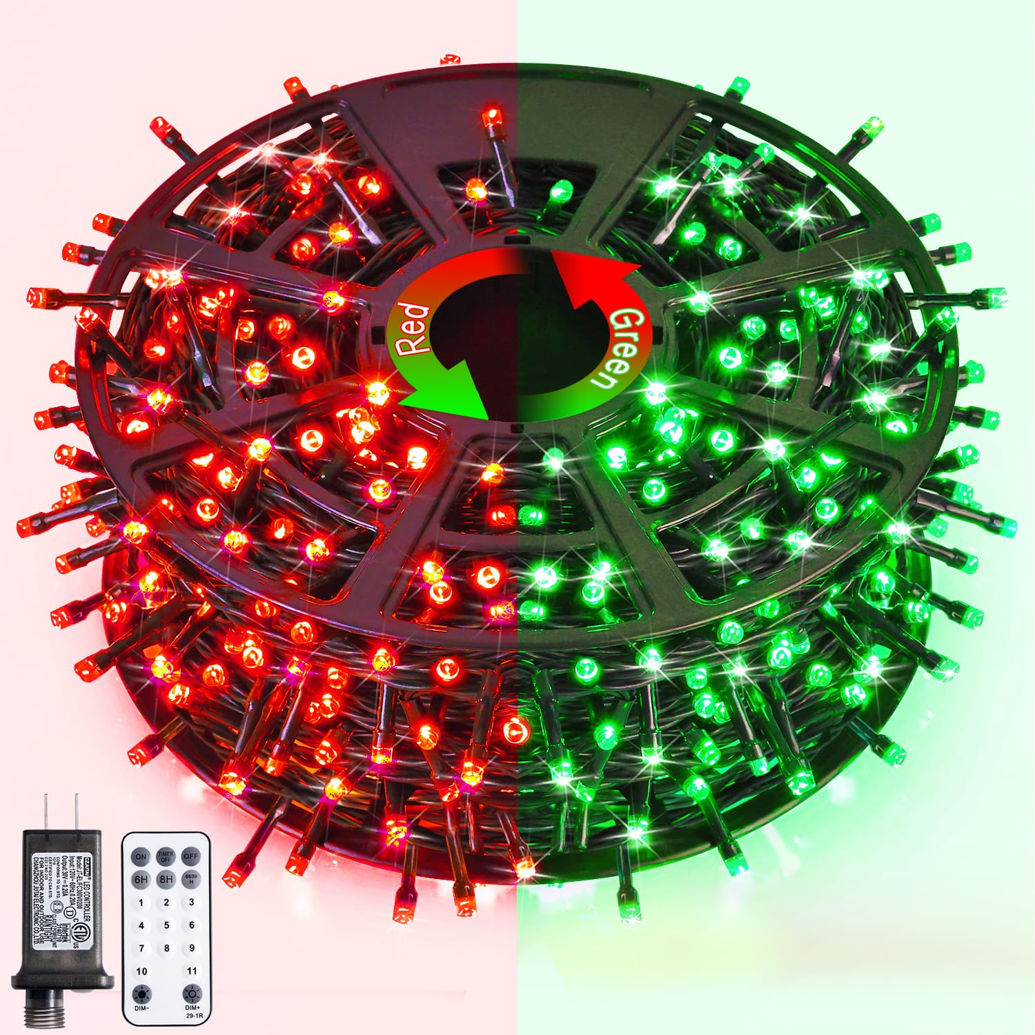 JMEXSUSS Halloween String Lights, 500 LED, 11 Modes, Red & Green, Plug-in, 173ft, for Indoor/Outdoor Party Decor