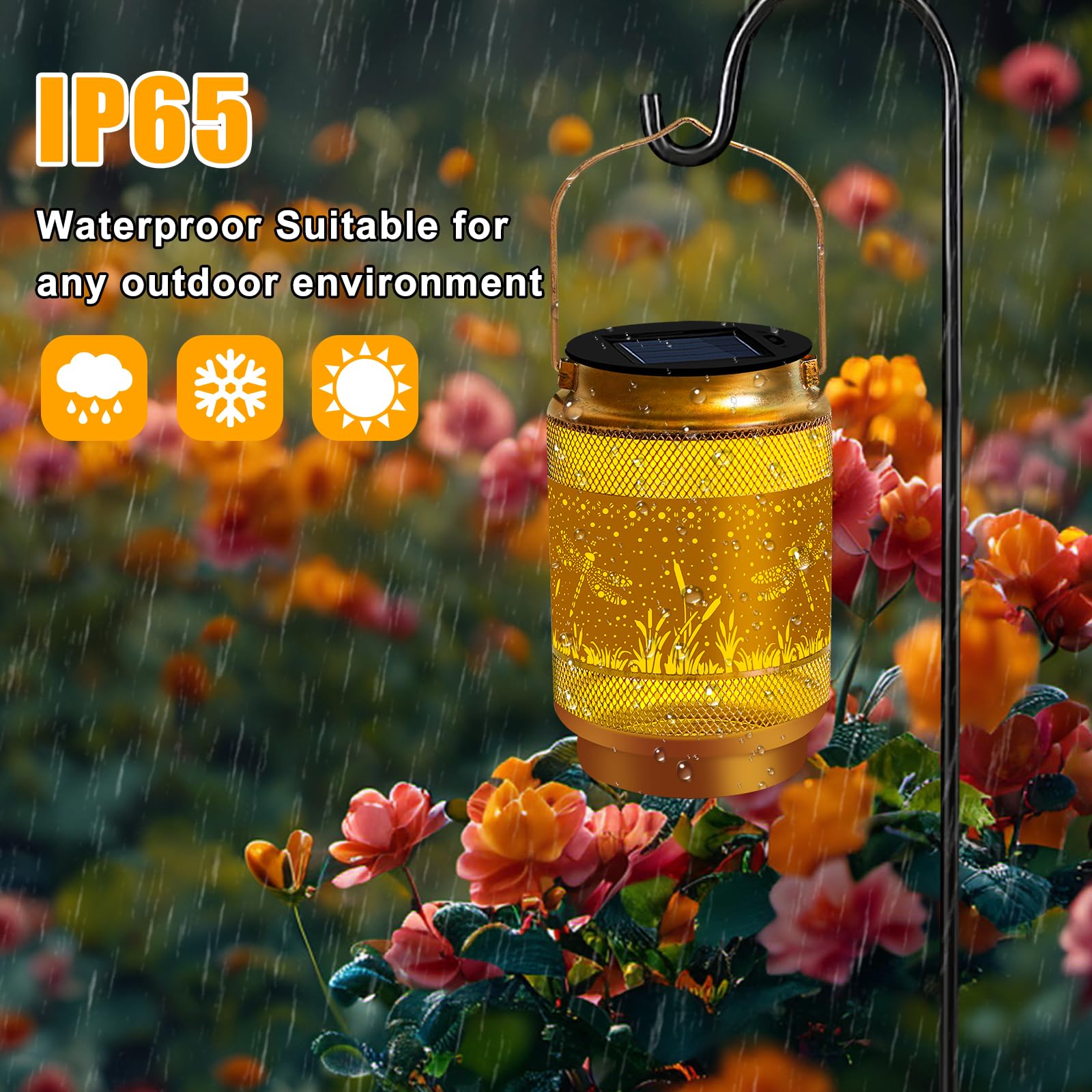 Dragonfly Solar Lanterns Outdoor Waterproof,Hanging Solar Lights Dragonfly Garden Decor, Dragonfly Decorative Lanterns for Yard